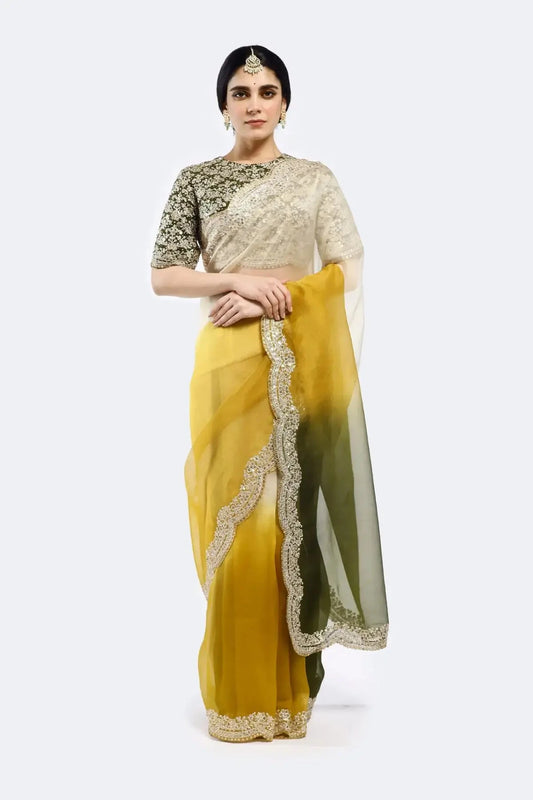 Mustard Yellow Embroidered Saree - Pallodstore