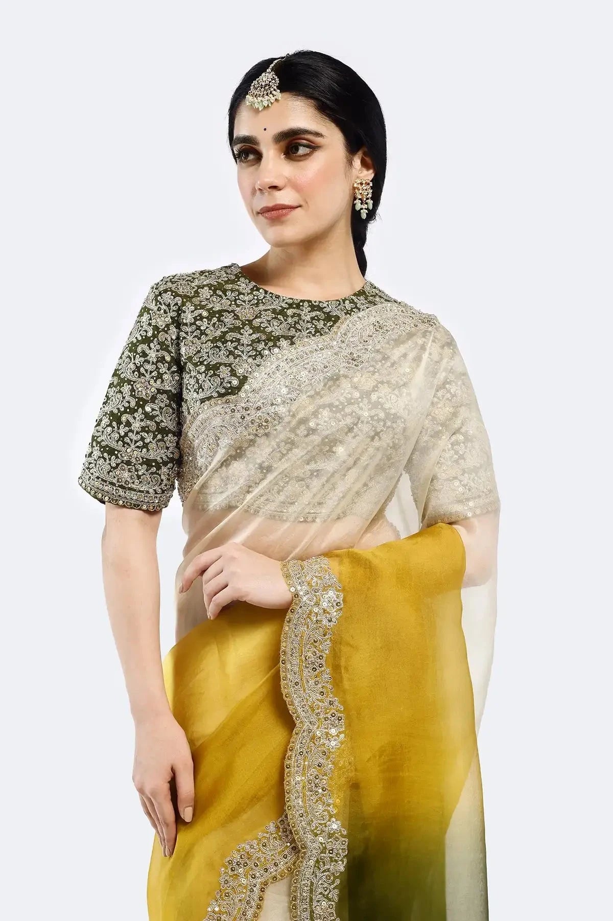 Mustard Yellow Embroidered Saree - Pallodstore