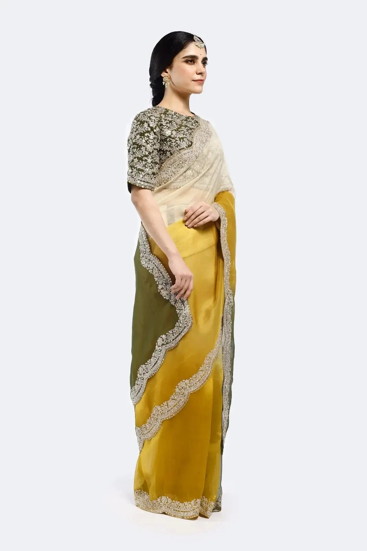 Mustard Yellow Embroidered Saree - Pallodstore