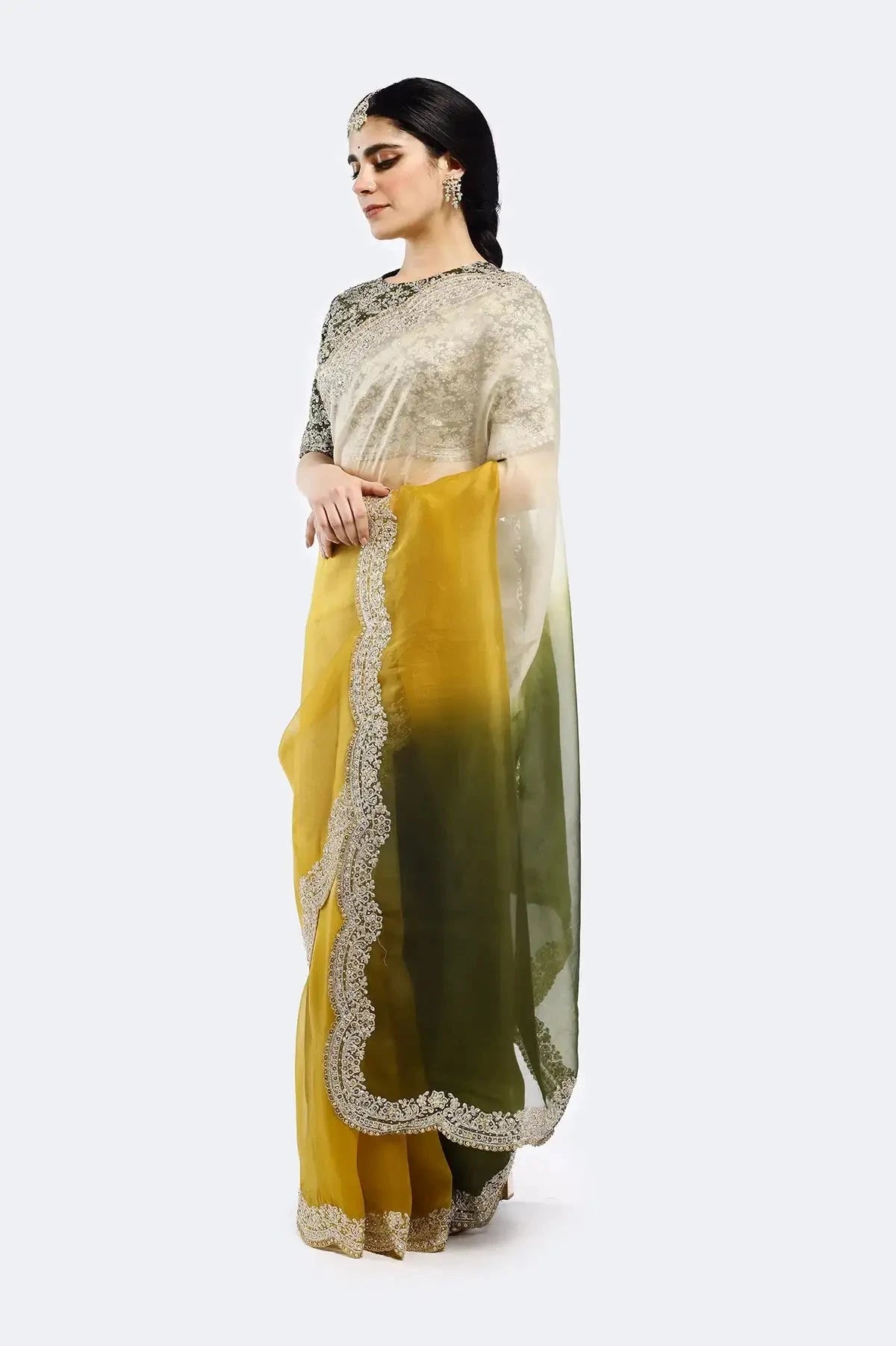 Mustard Yellow Embroidered Saree - Pallodstore