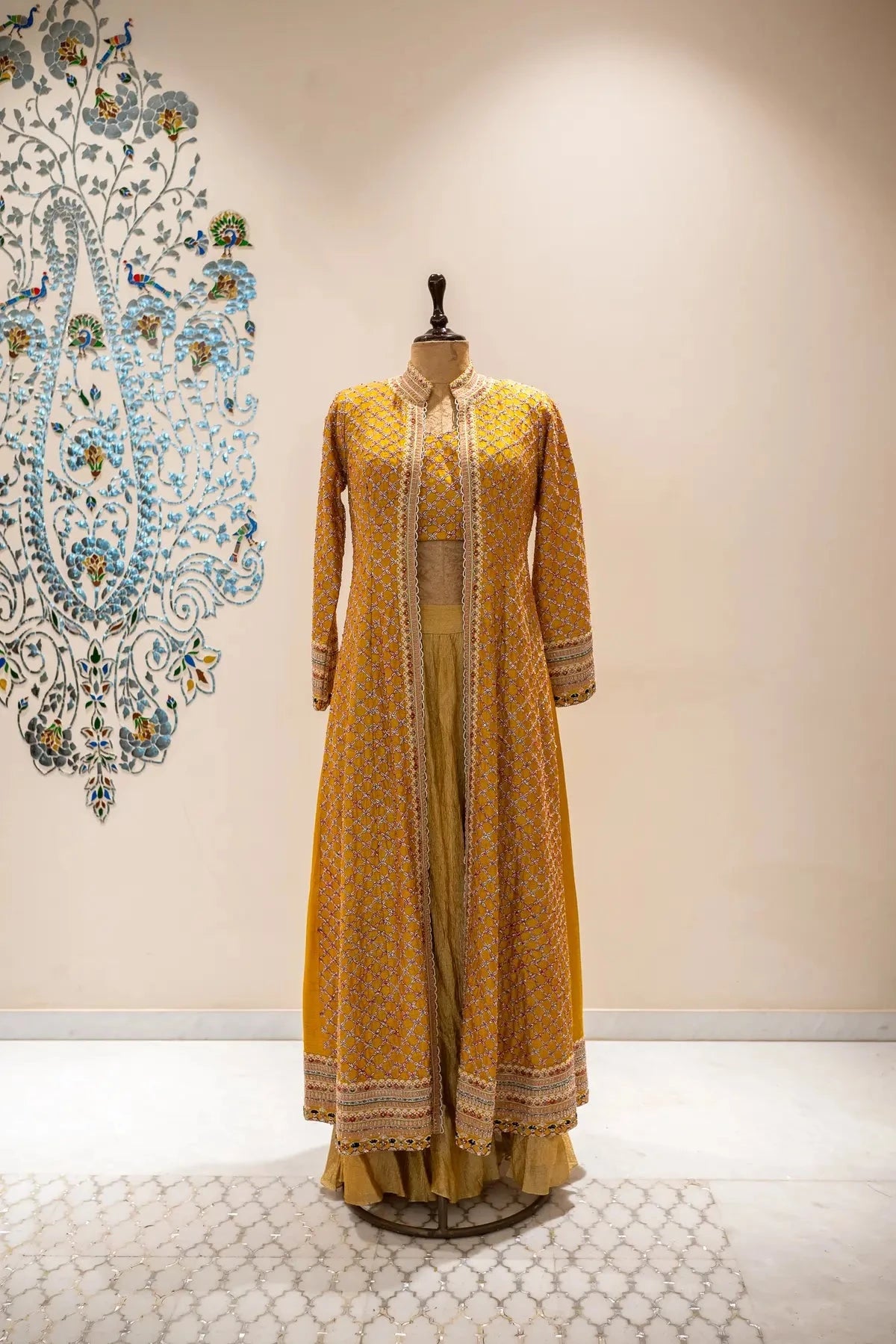 Mustard Yellow Long Jacket Indo Western - Pallodstore