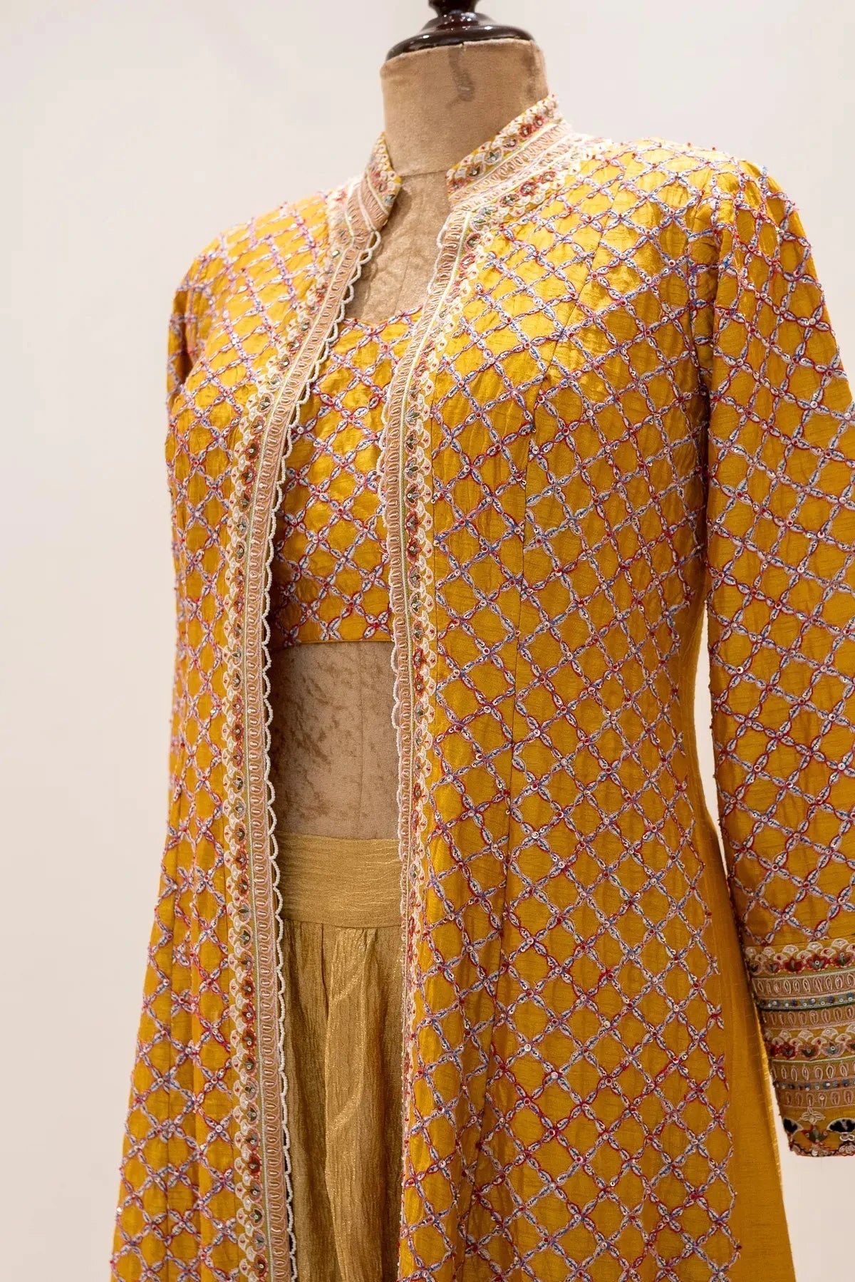 Mustard Yellow Long Jacket Indo Western - Pallodstore