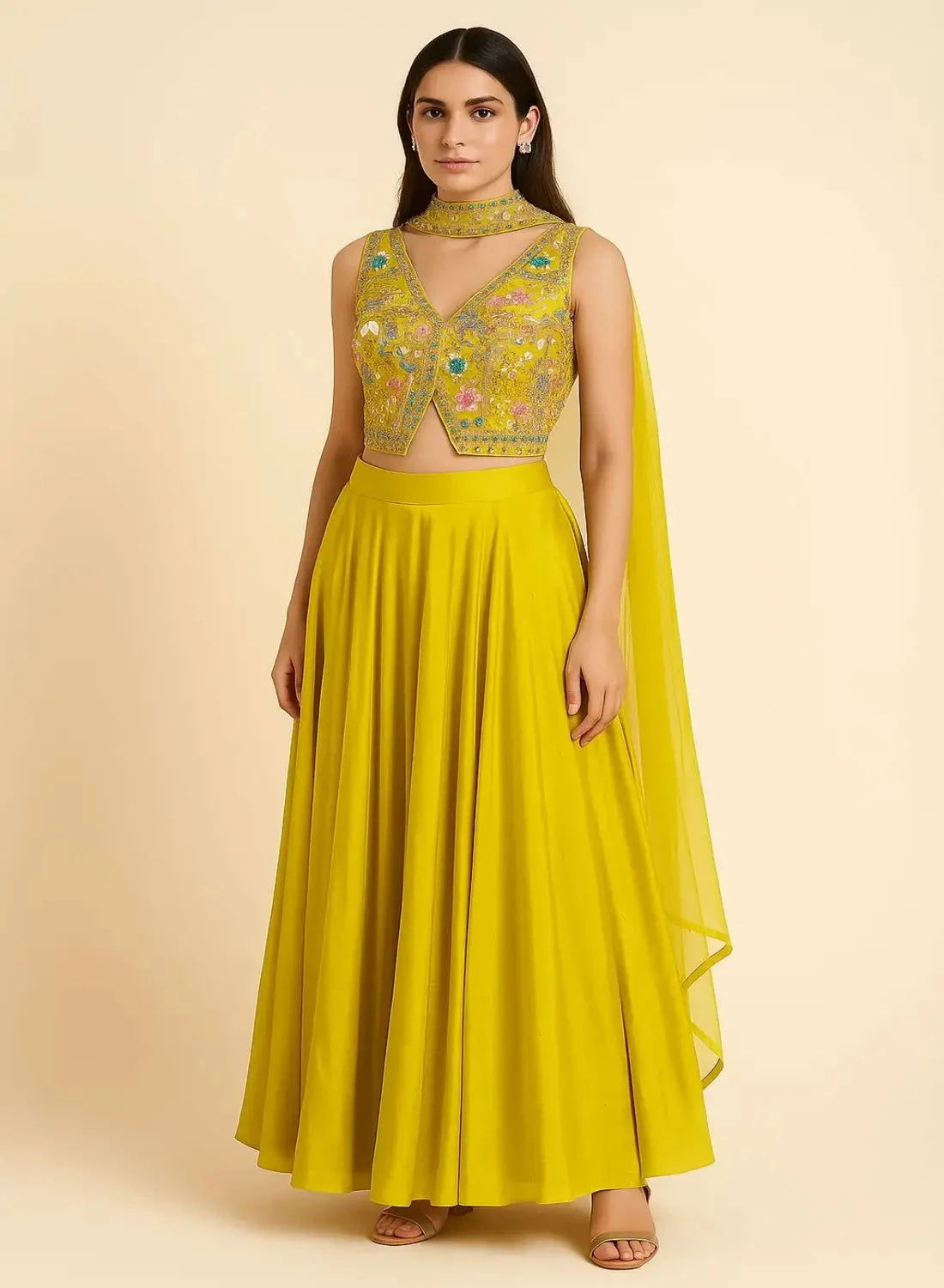 Mustard Yellow Palazzo With Crop Top - Pallodstore