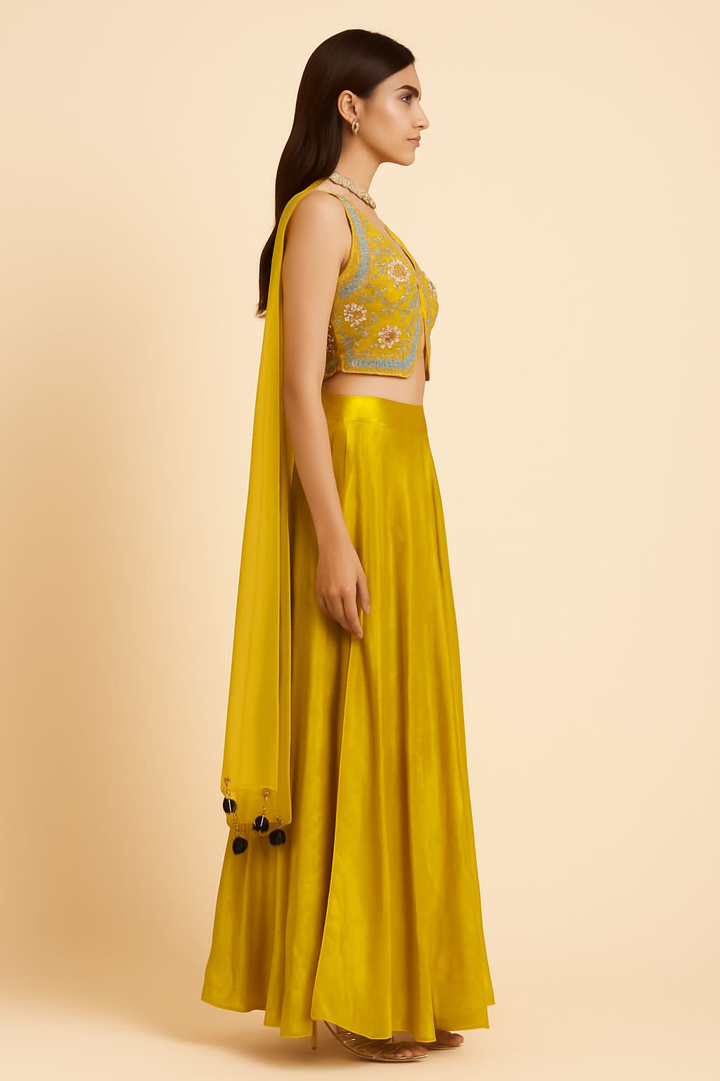 Mustard Yellow Palazzo With Crop Top - Pallodstore