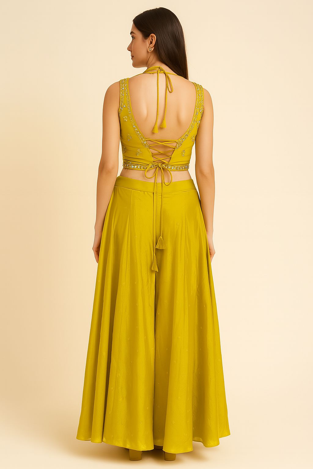 Mustard Yellow Palazzo With Crop Top - Pallodstore