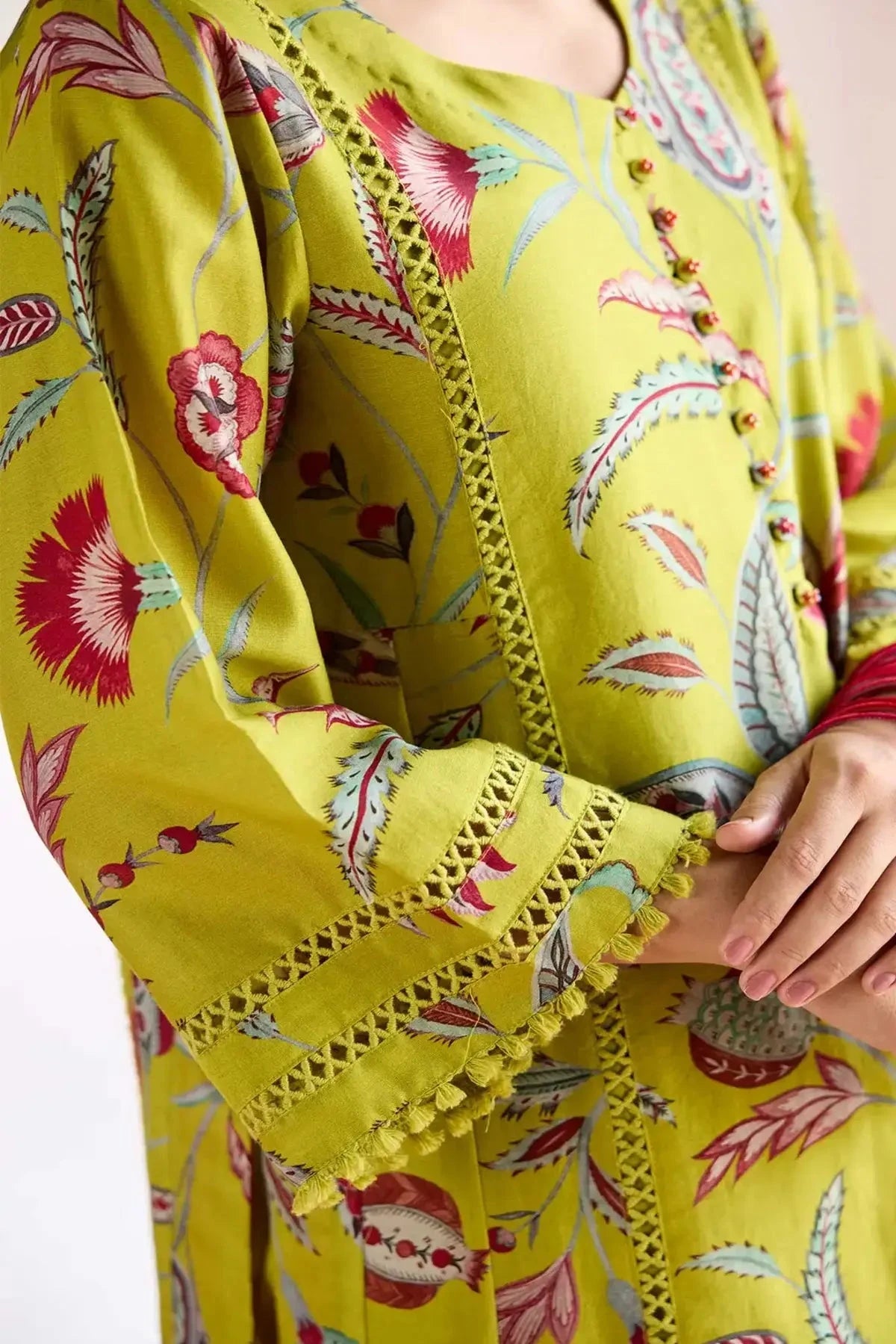 Mustard chanderi loose fit kurta with pants and dupatta - Pallodstore