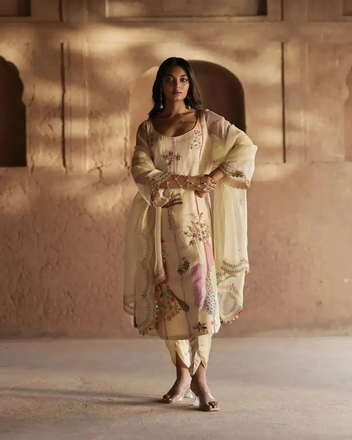 Nadira Ivory Organza Kurta Set - Pallodstore