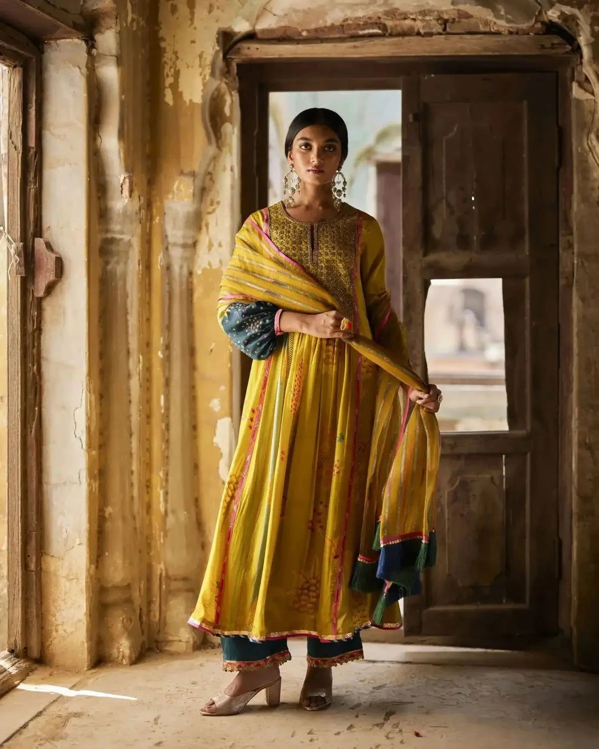 Nadira Lime Yellow Front Puckering Kurta Set - Pallodstore