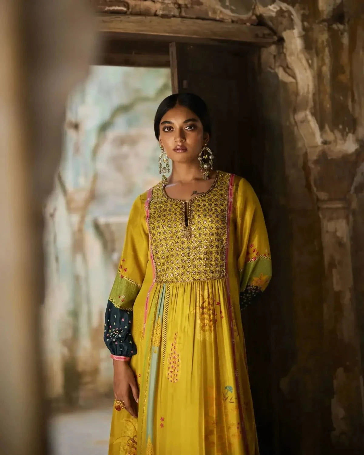 Nadira Lime Yellow Front Puckering Kurta Set - Pallodstore