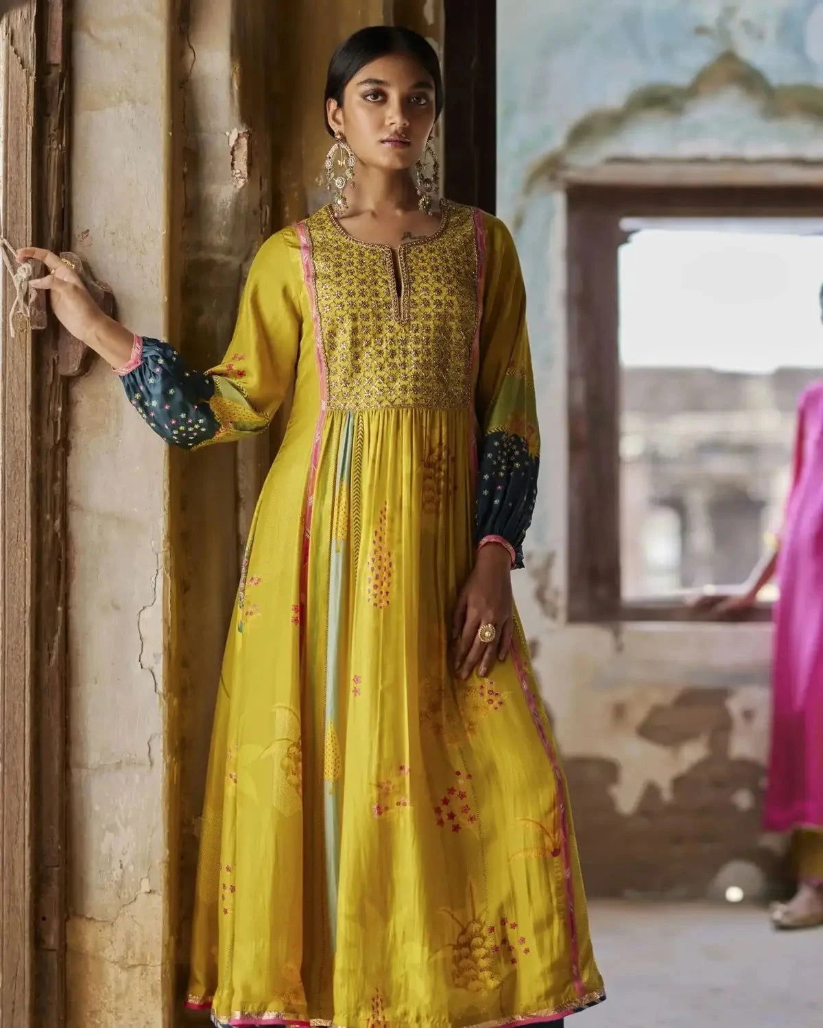 Nadira Lime Yellow Front Puckering Kurta Set - Pallodstore