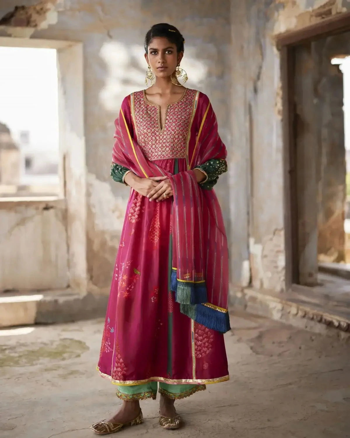 Nadira Magenta Front Puckering Kurta Set - Pallodstore
