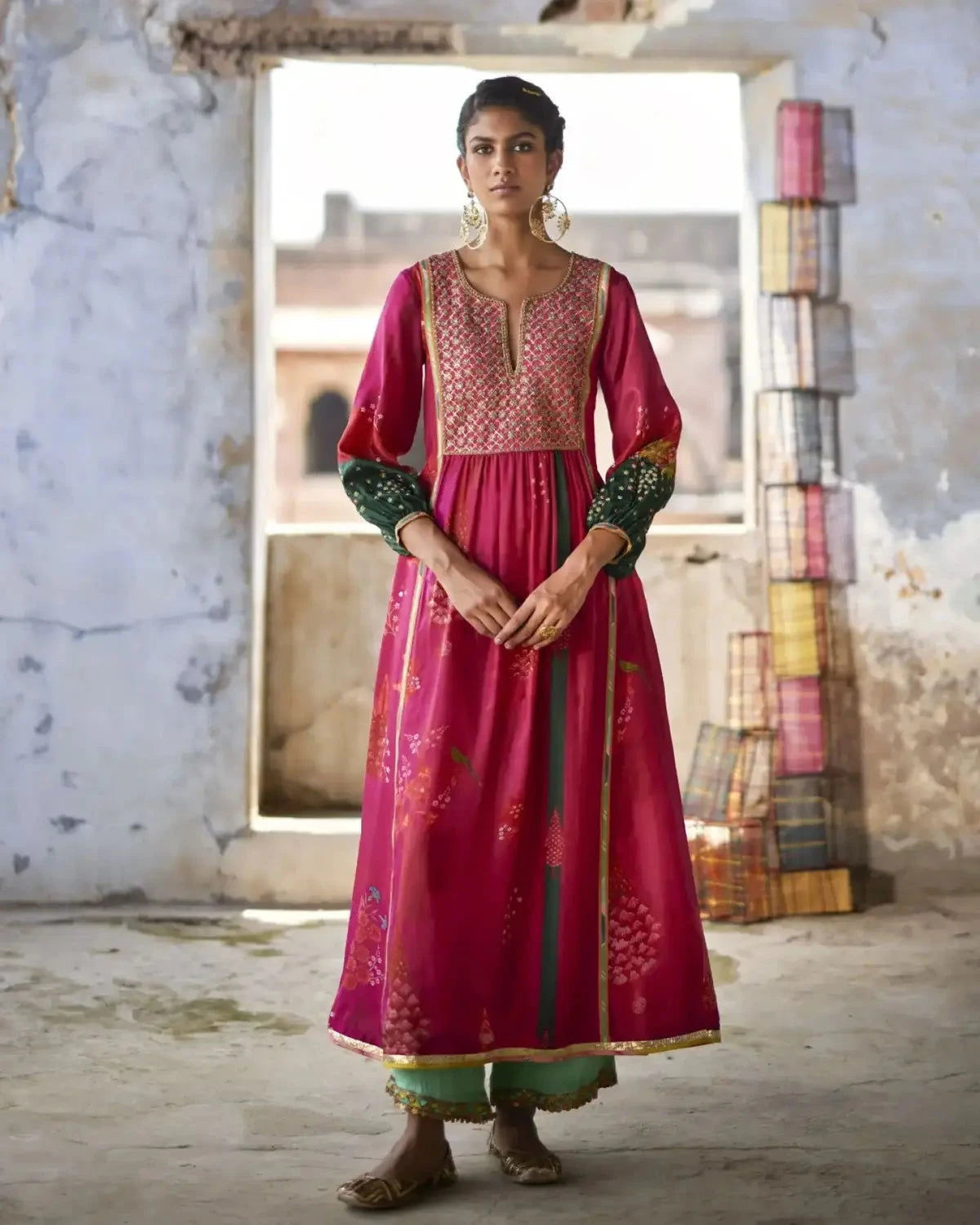 Nadira Magenta Front Puckering Kurta Set - Pallodstore