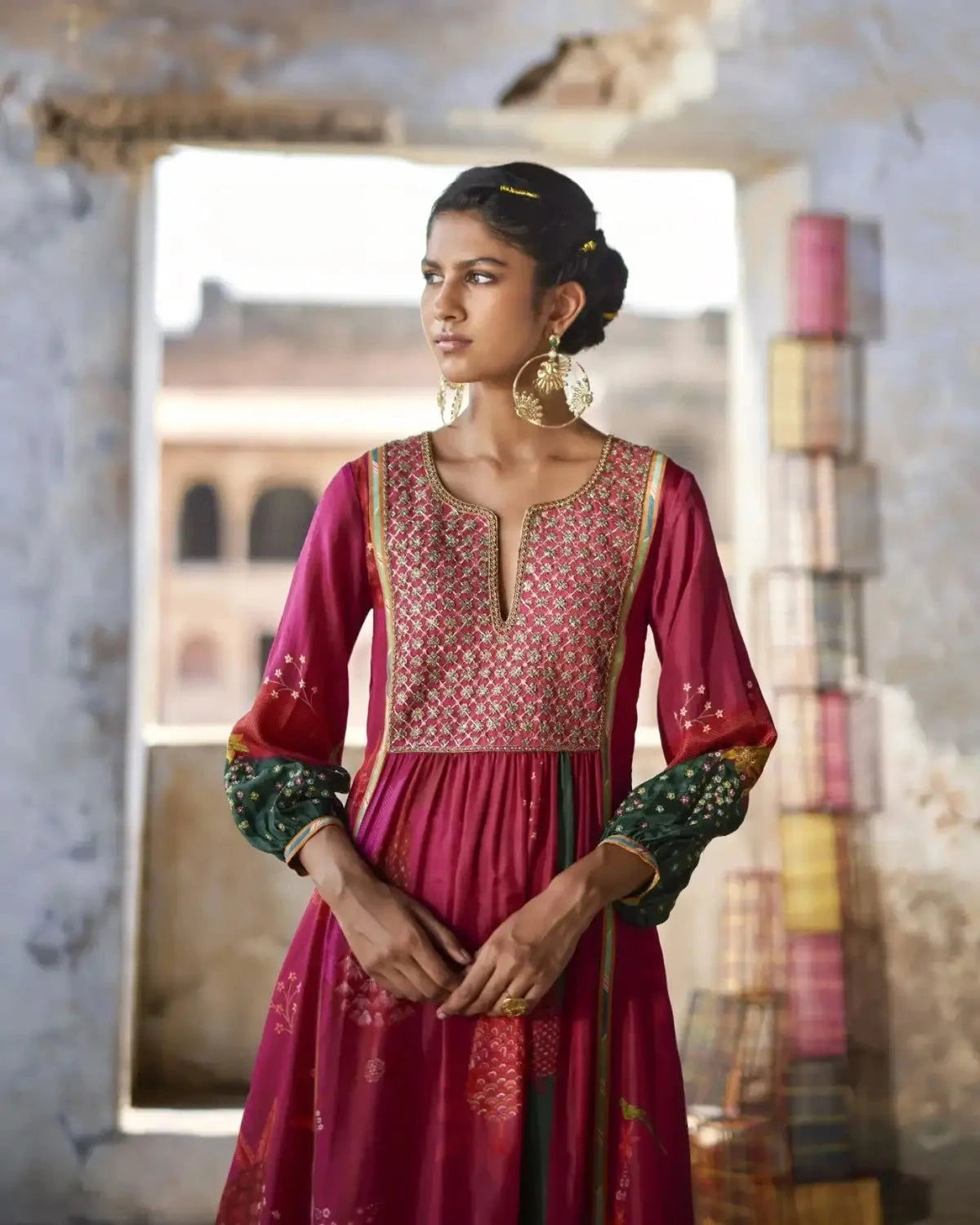 Nadira Magenta Front Puckering Kurta Set - Pallodstore