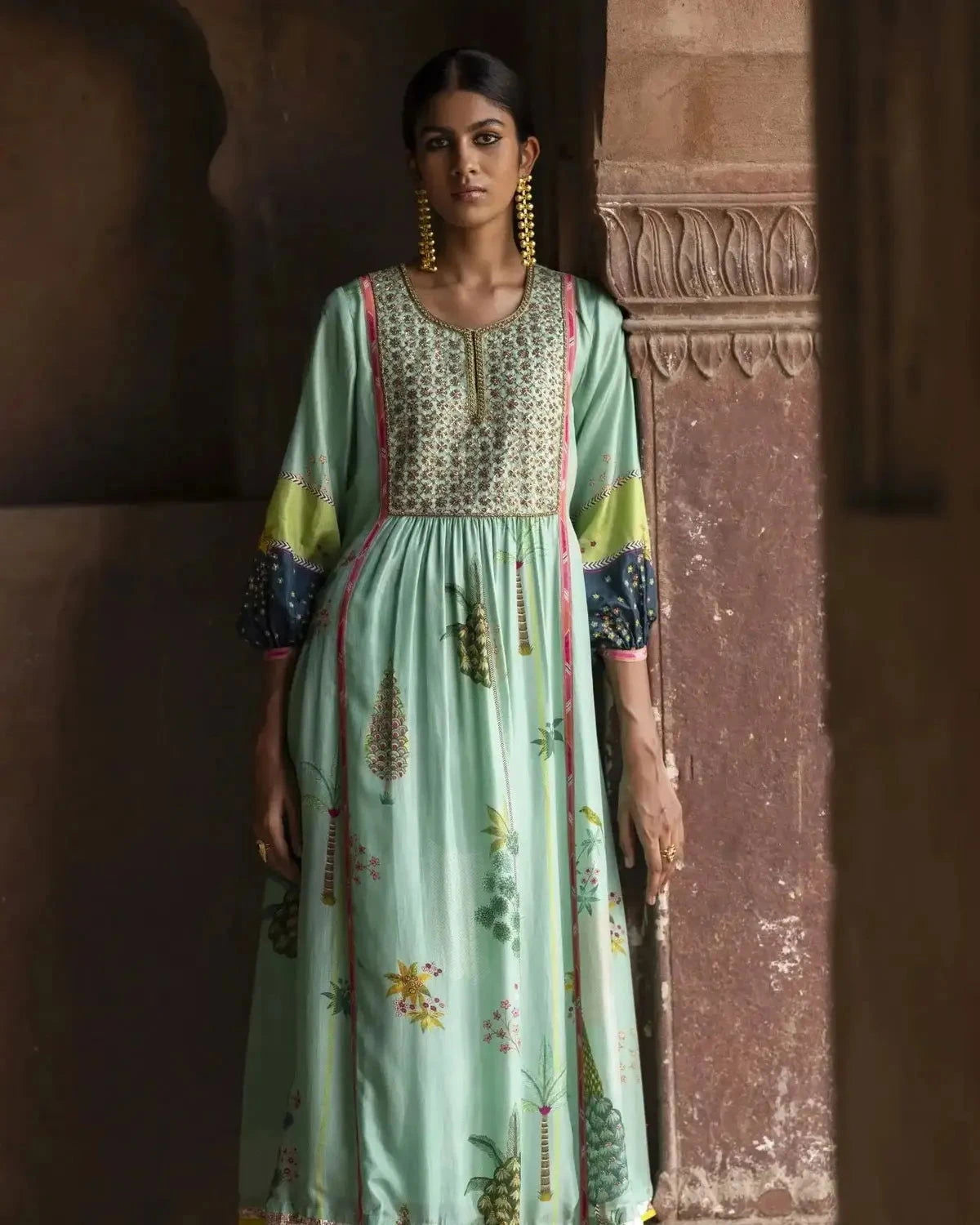 Nadira Powder Blue Front Puckering Kurta Set - Pallodstore