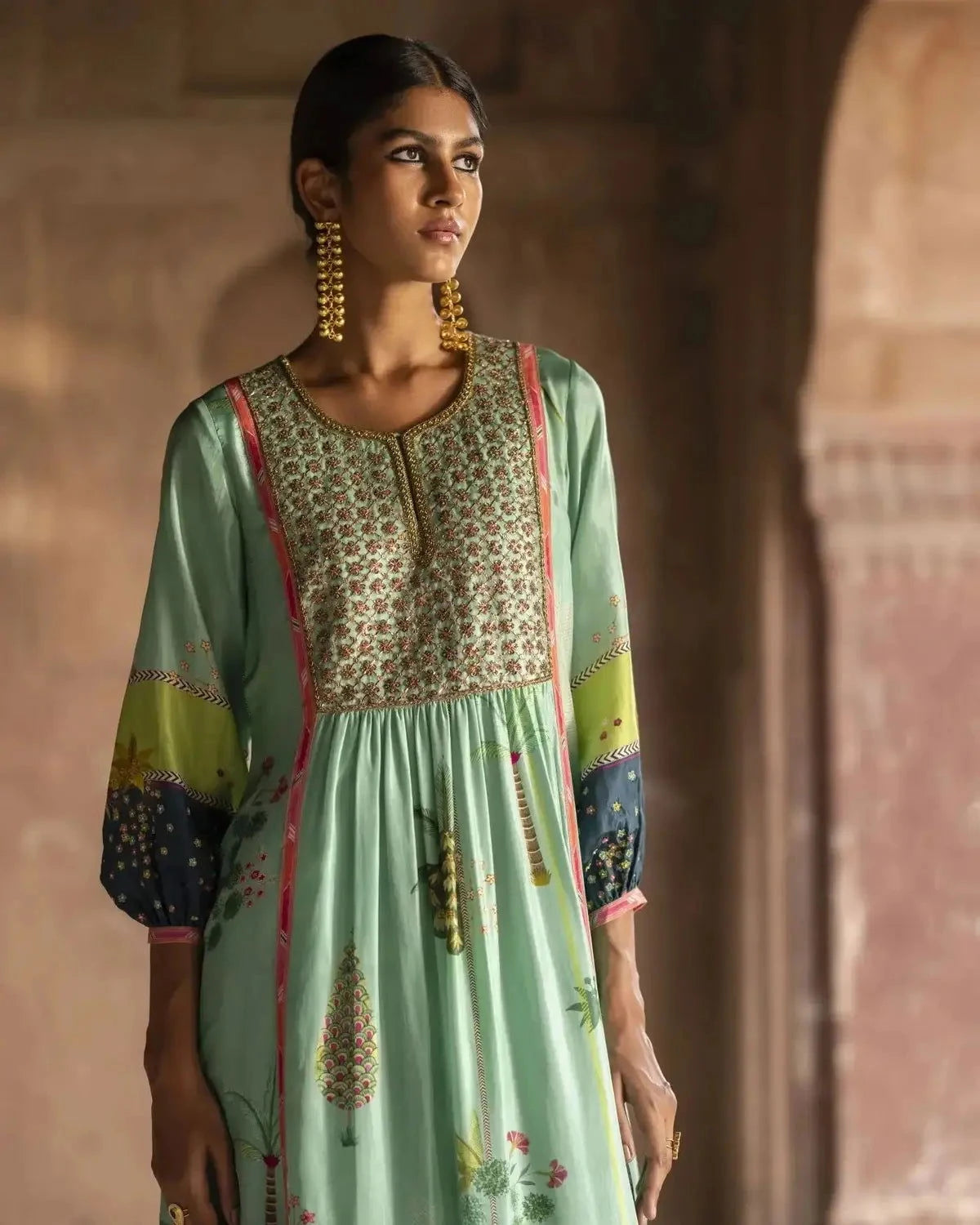 Nadira Powder Blue Front Puckering Kurta Set - Pallodstore