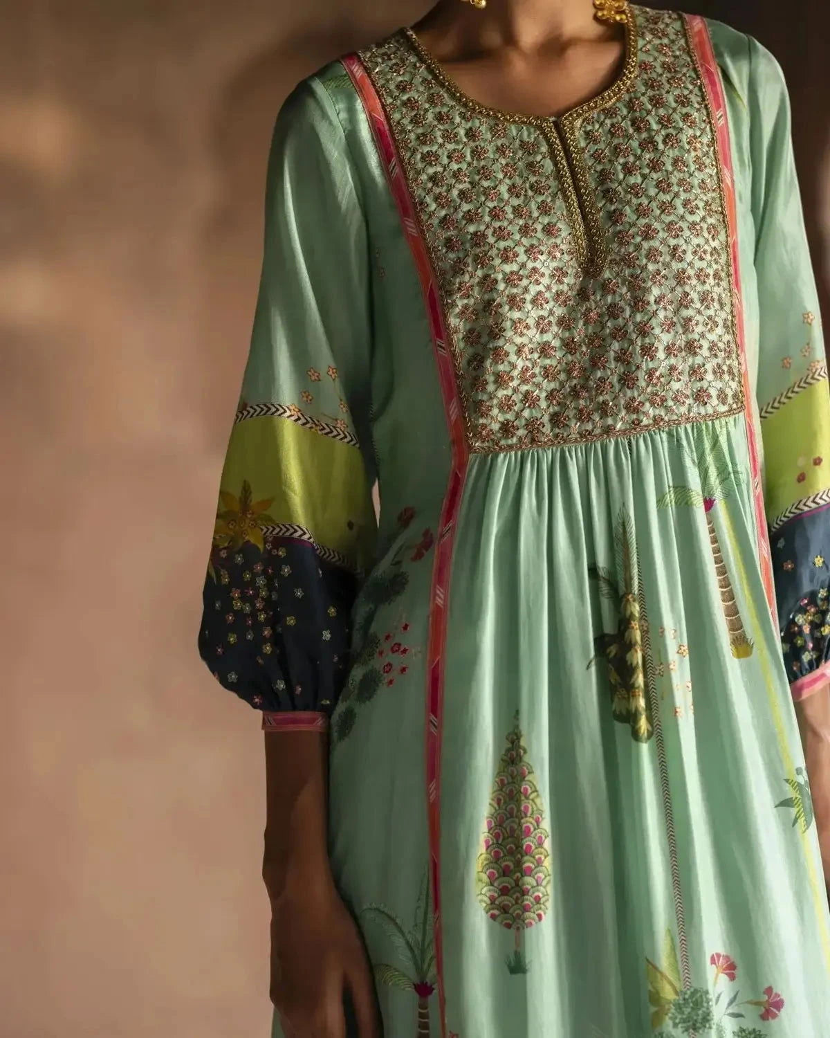 Nadira Powder Blue Front Puckering Kurta Set - Pallodstore