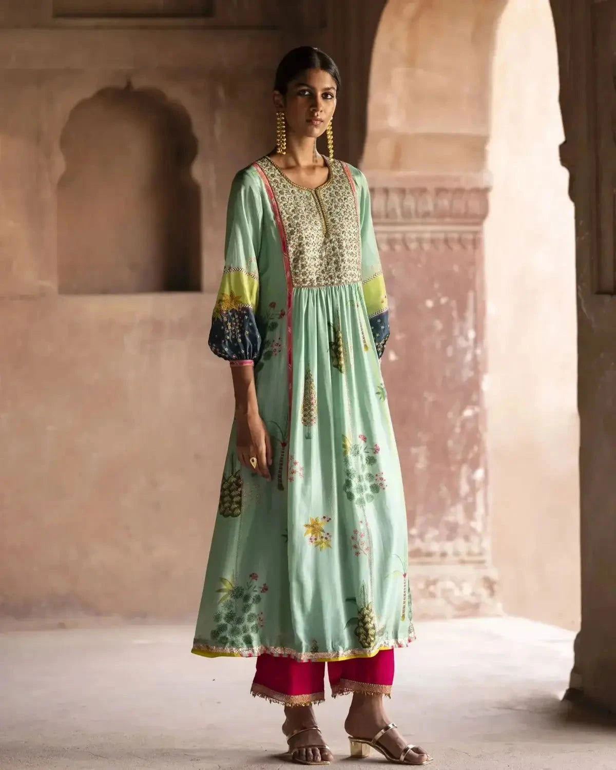 Nadira Powder Blue Front Puckering Kurta Set - Pallodstore