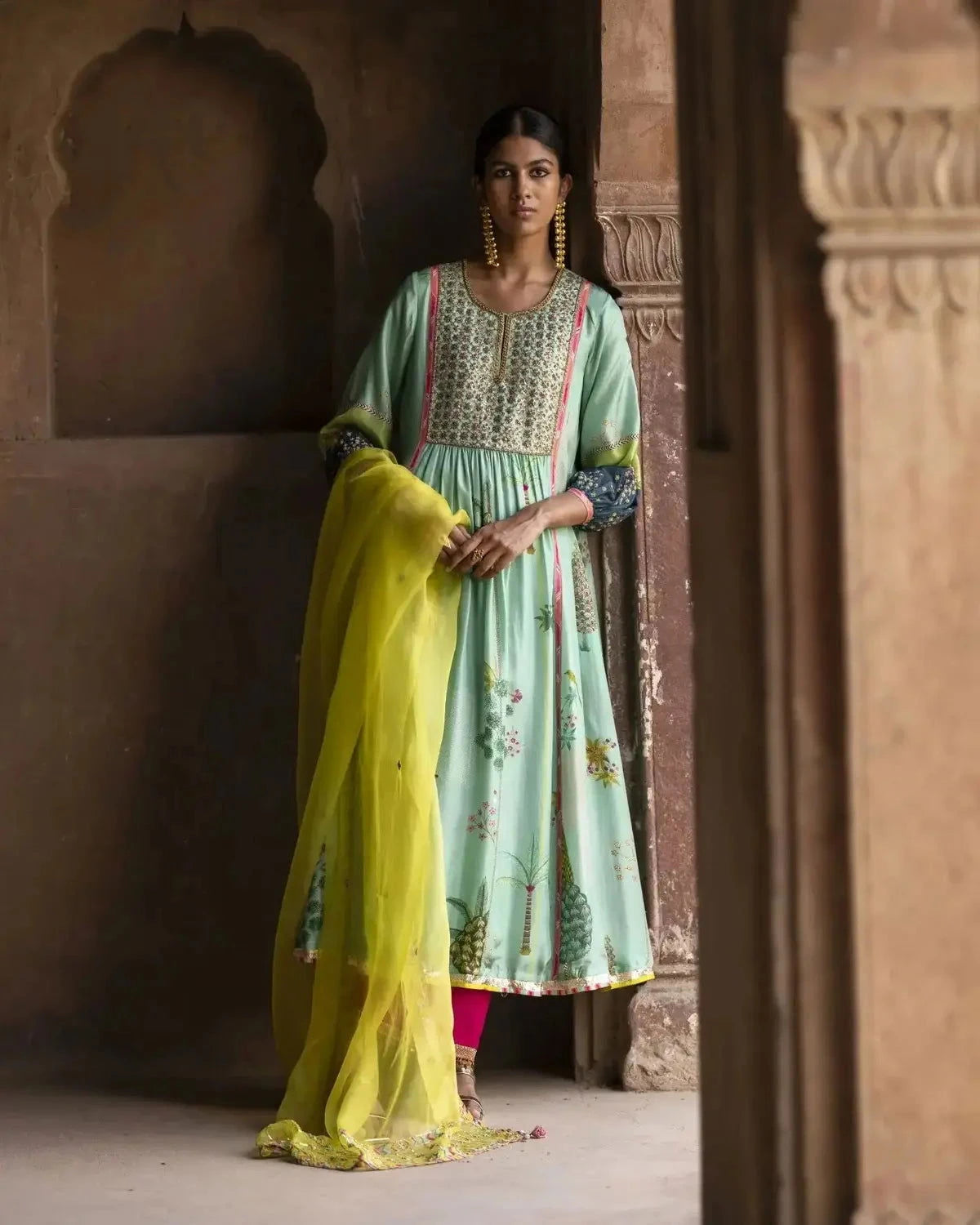 Nadira Powder Blue Front Puckering Kurta Set - Pallodstore