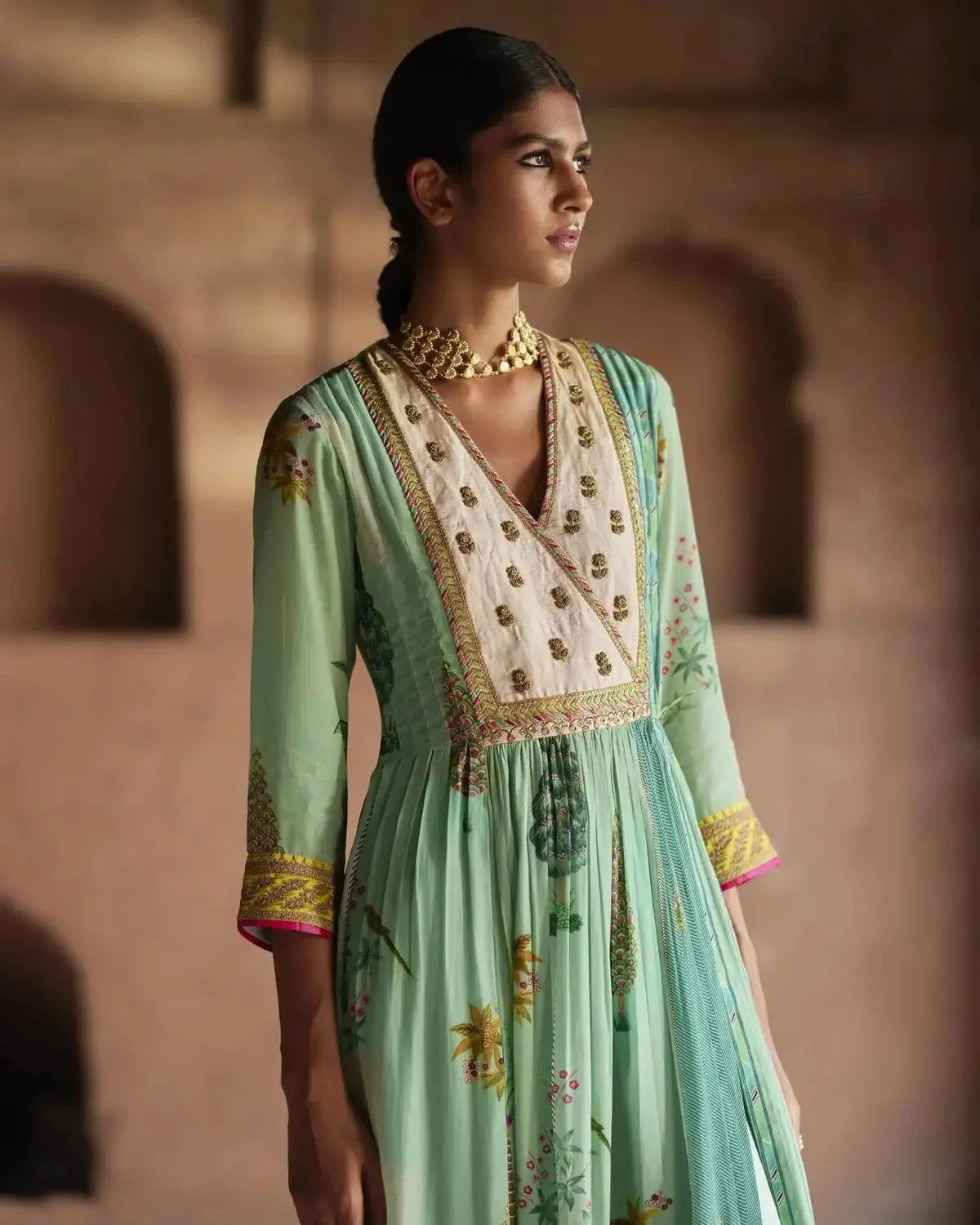 Nadira Powder Blue Pintuck Angrakha Kurta Set - Pallodstore