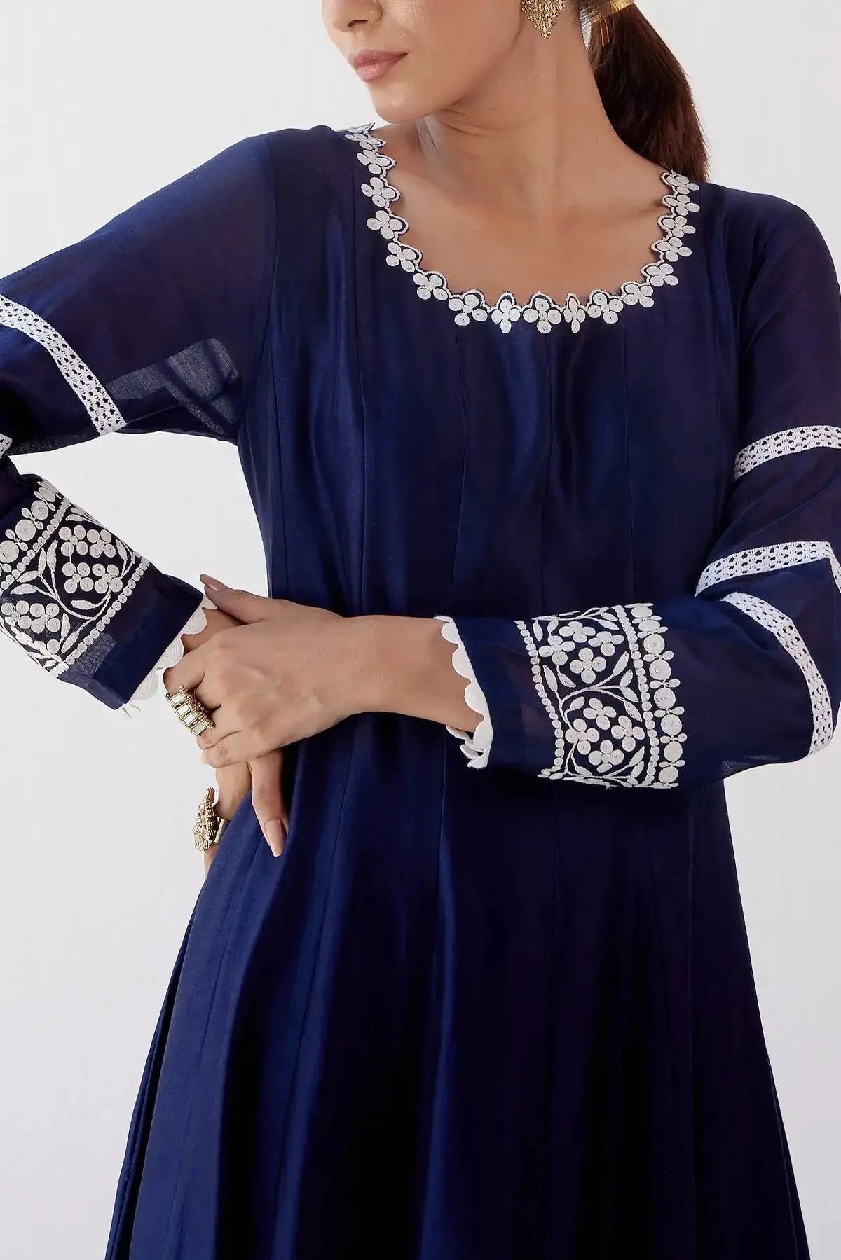 Navy Blue Chanderi Anarkali Set - Pallodstore