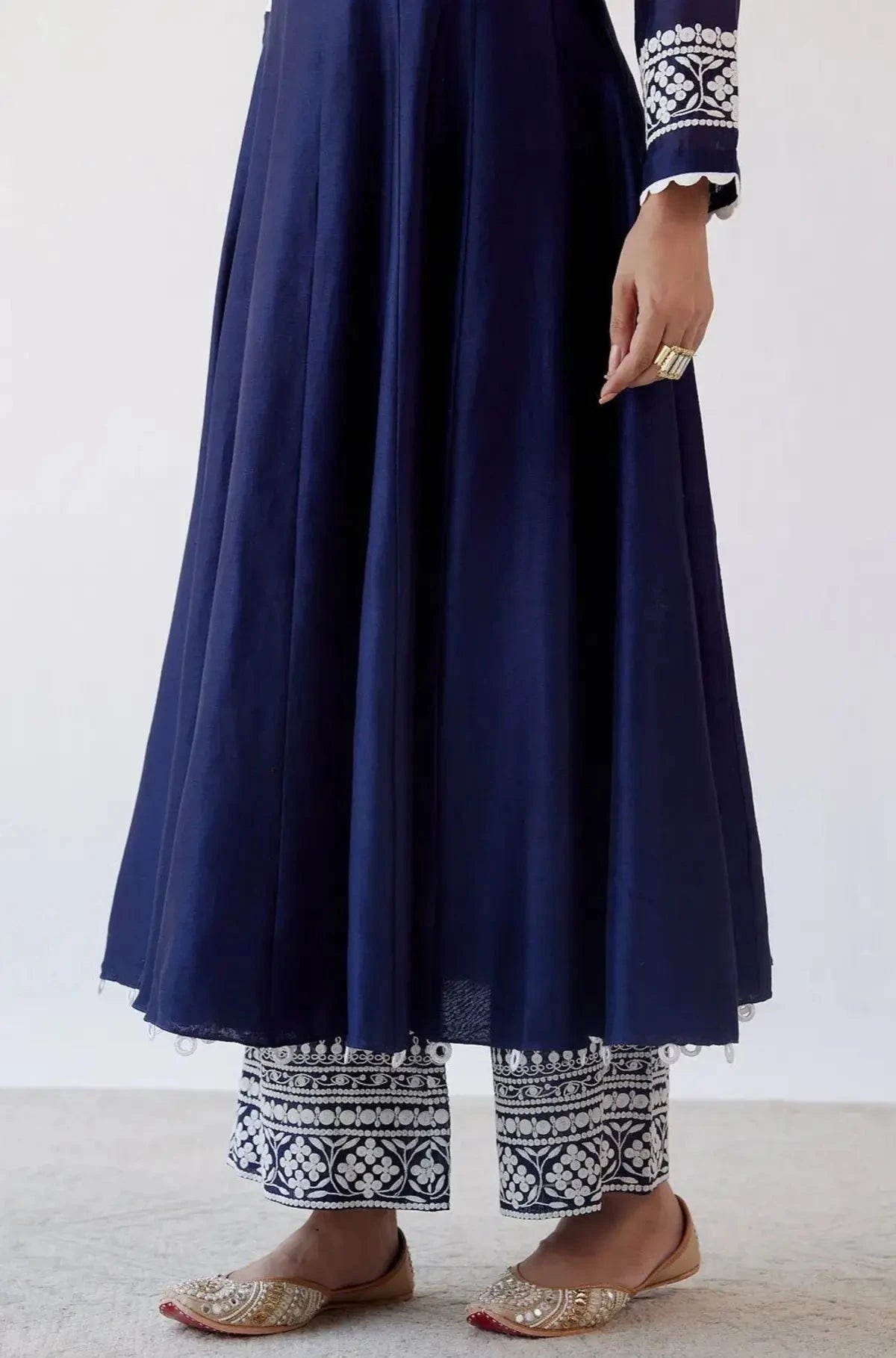 Navy Blue Chanderi Anarkali Set - Pallodstore