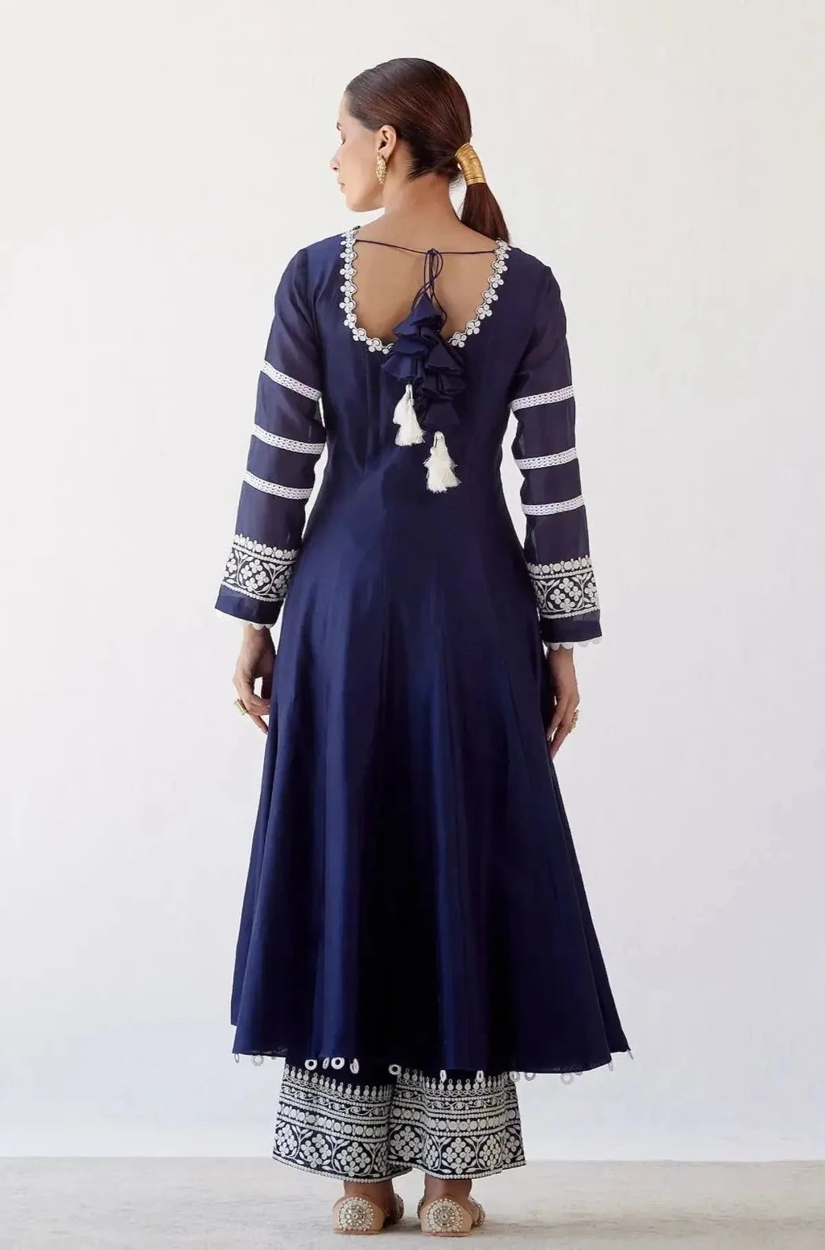 Navy Blue Chanderi Anarkali Set - Pallodstore