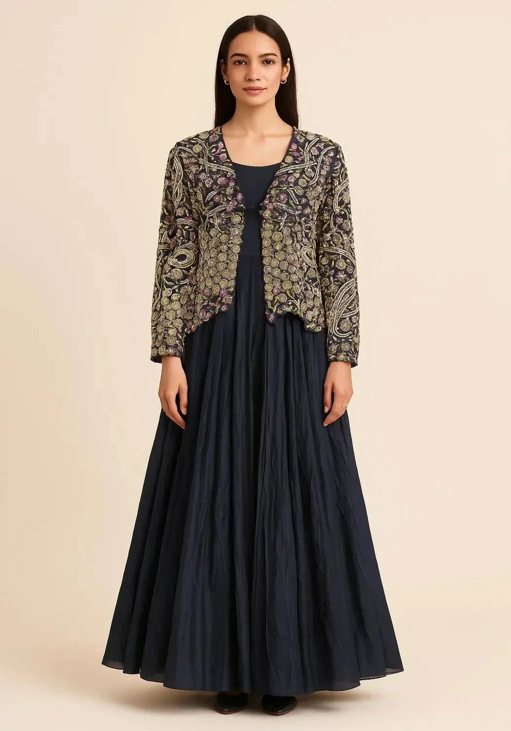 Navy Blue Long One Piece With Heavy Jacket - Pallodstore