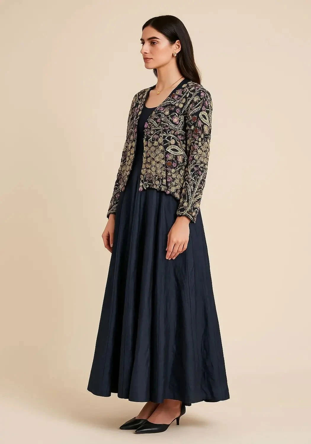 Navy Blue Long One Piece With Heavy Jacket - Pallodstore