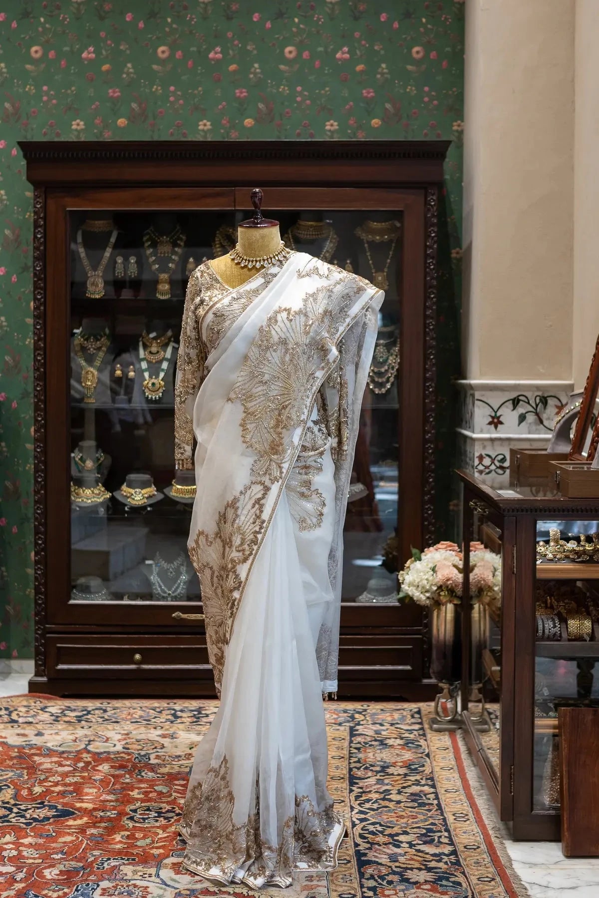 Off-White Organza Saree - Pallodstore