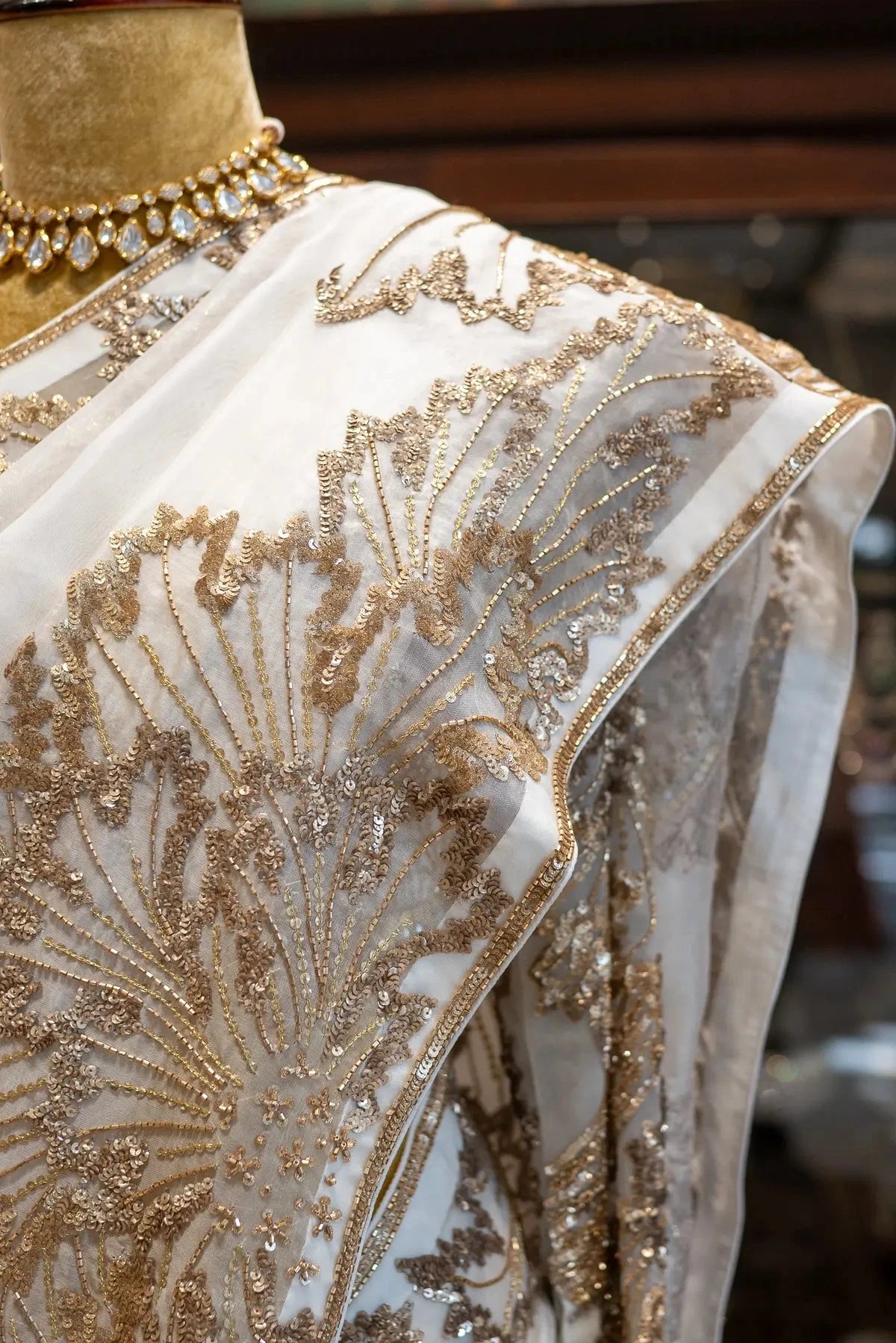 Off-White Organza Saree - Pallodstore