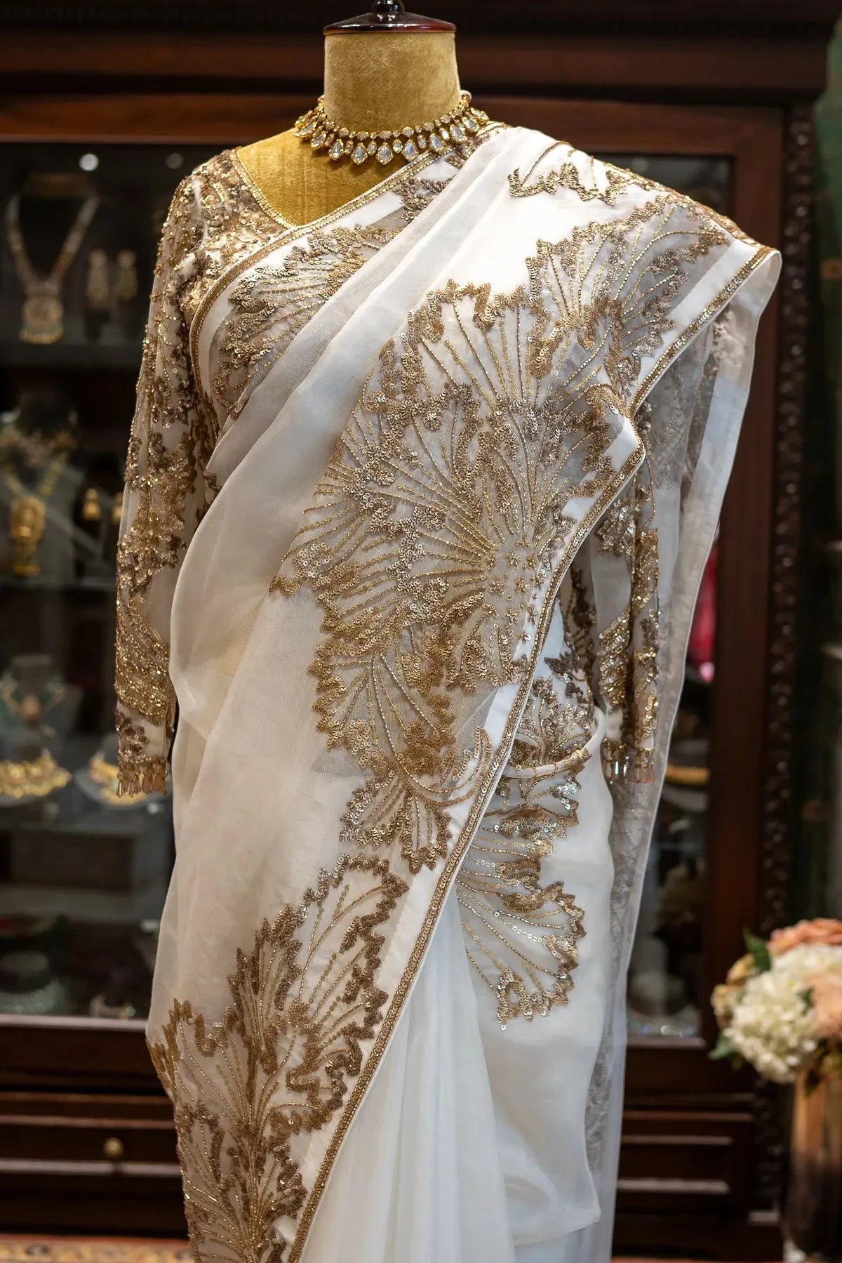Off-White Organza Saree - Pallodstore