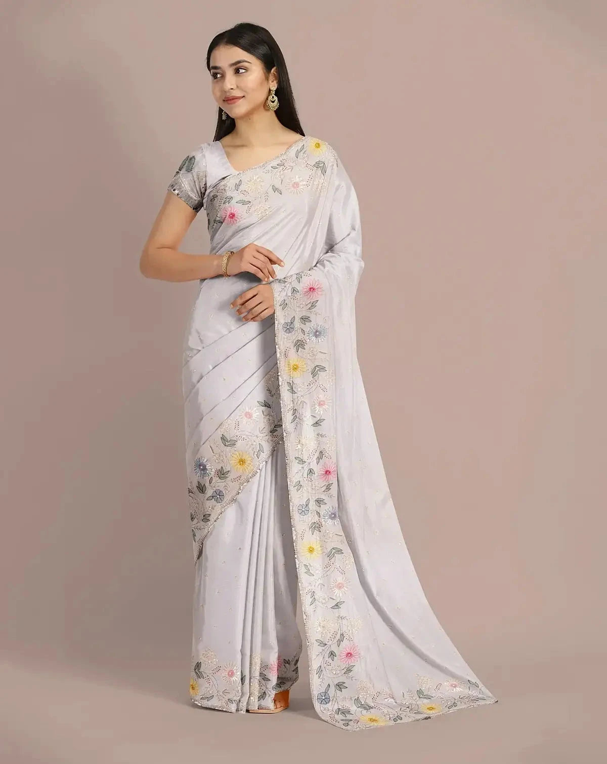 Off-white Chiffon Saree - Pallodstore