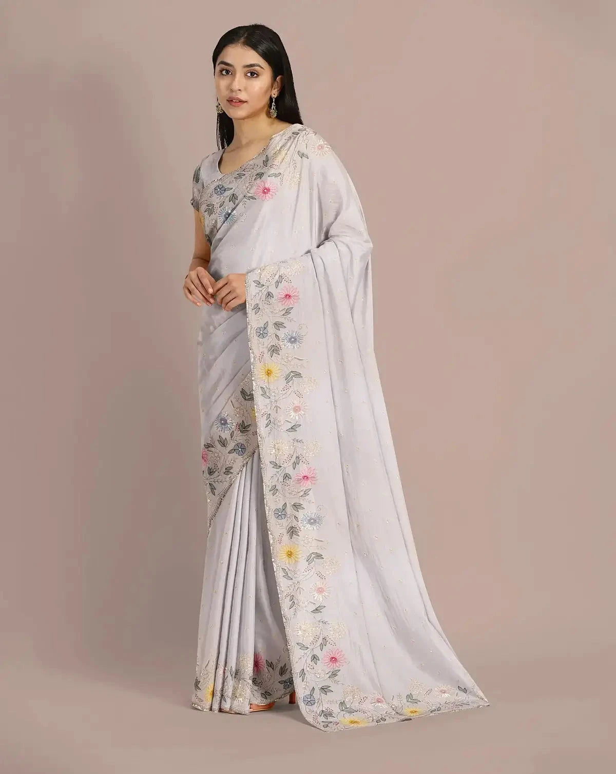 Off-white Chiffon Saree - Pallodstore