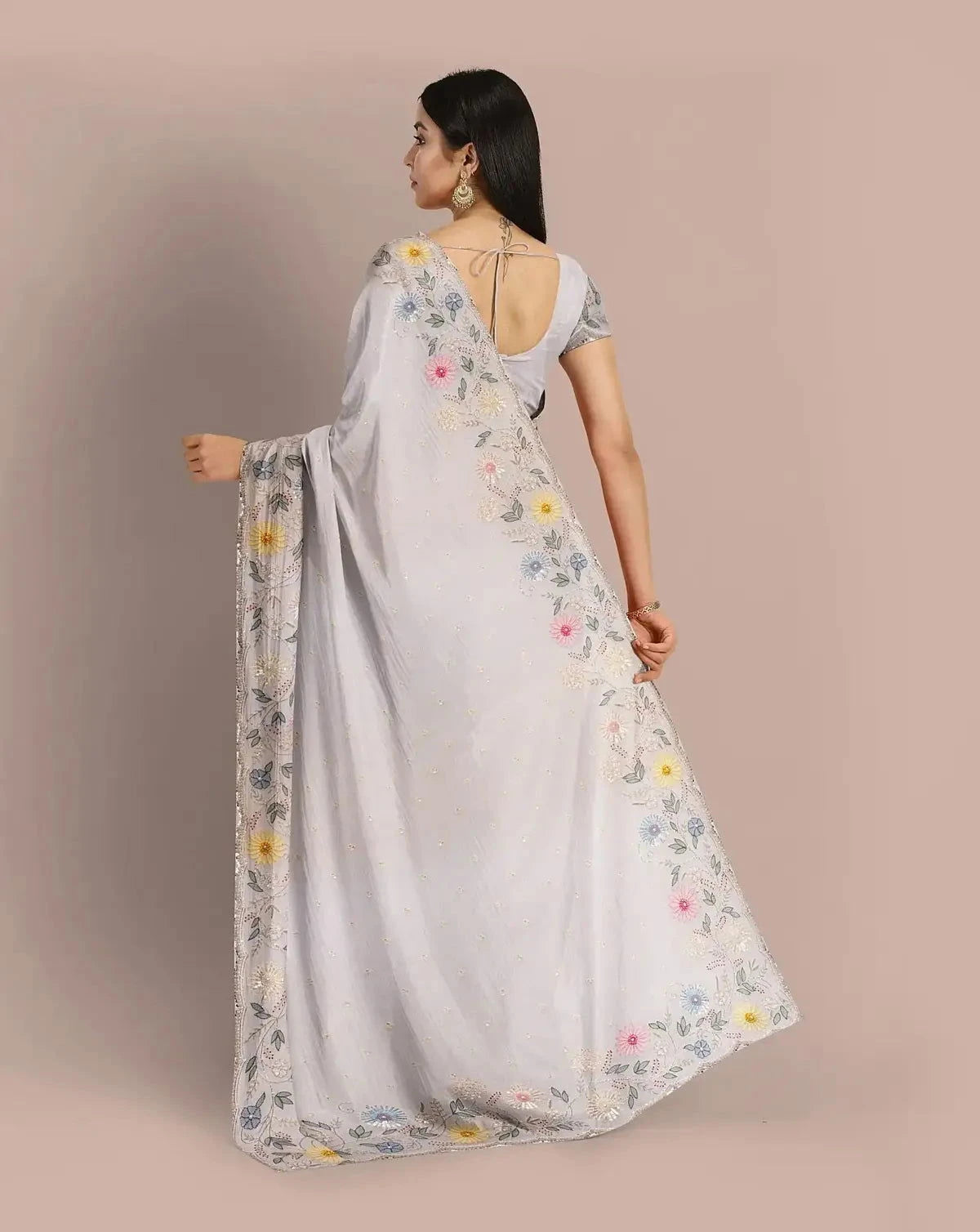 Off-white Chiffon Saree - Pallodstore