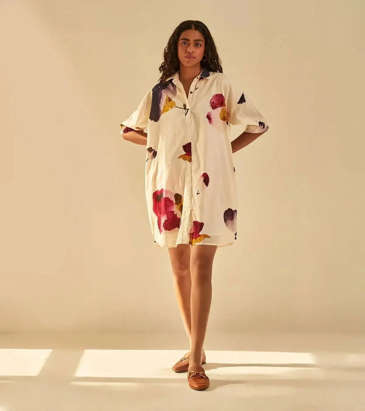 Off White Cotton Mul Printed Firefly Dress - Pallodstore