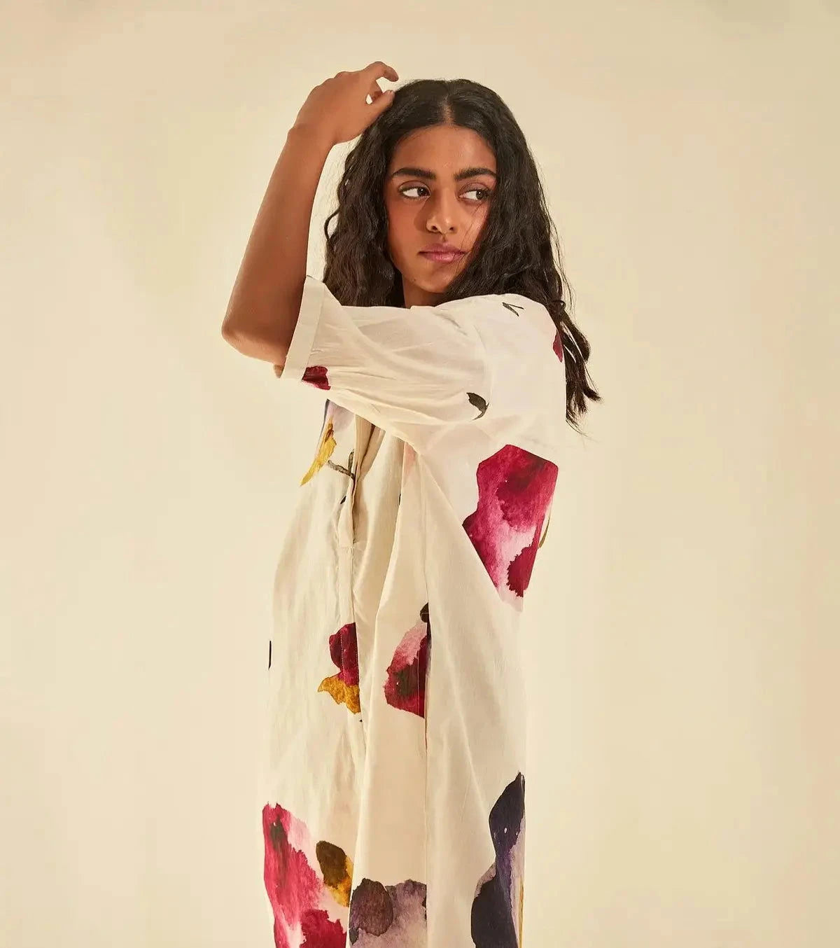 Off White Cotton Mul Printed Firefly Dress - Pallodstore