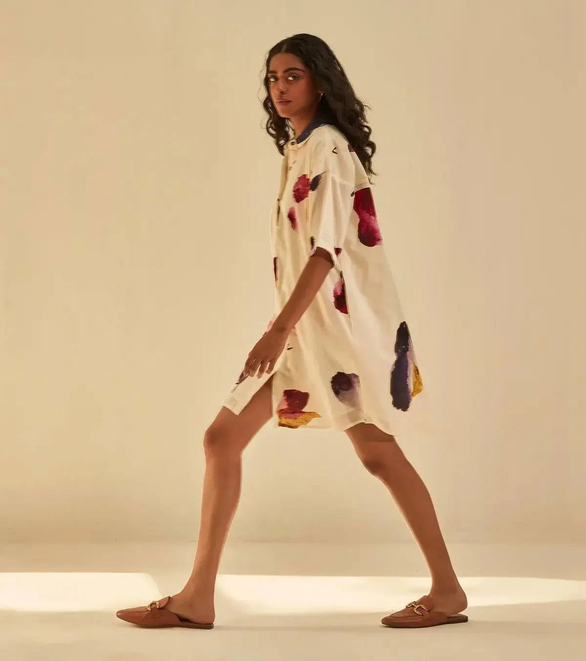 Off White Cotton Mul Printed Firefly Dress - Pallodstore