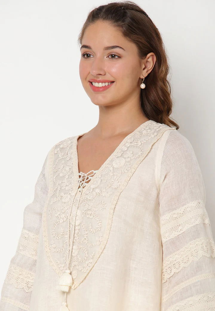 Off White Halo Bloom Fly Free Tunic Set - Pallodstore