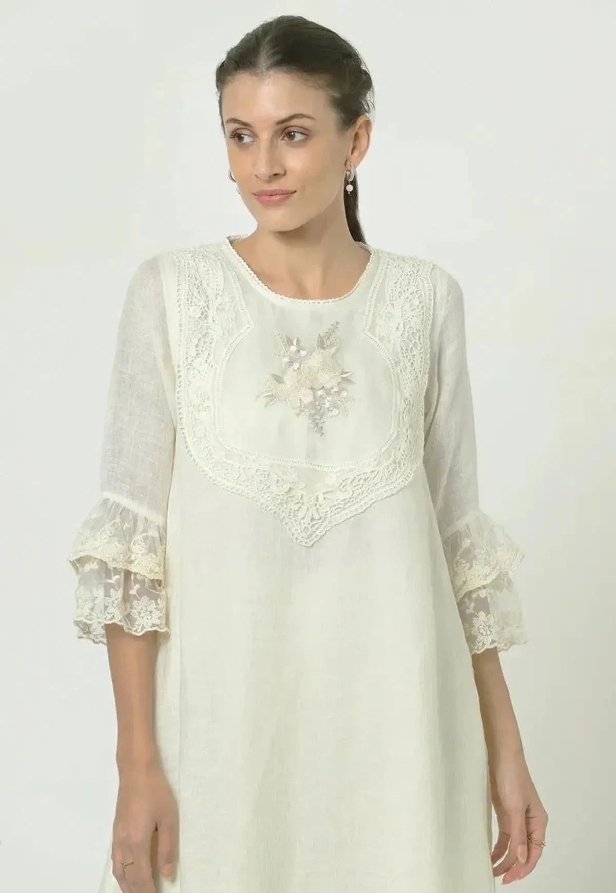 Off White Love Lace Fly Free Tunic Set - Pallodstore