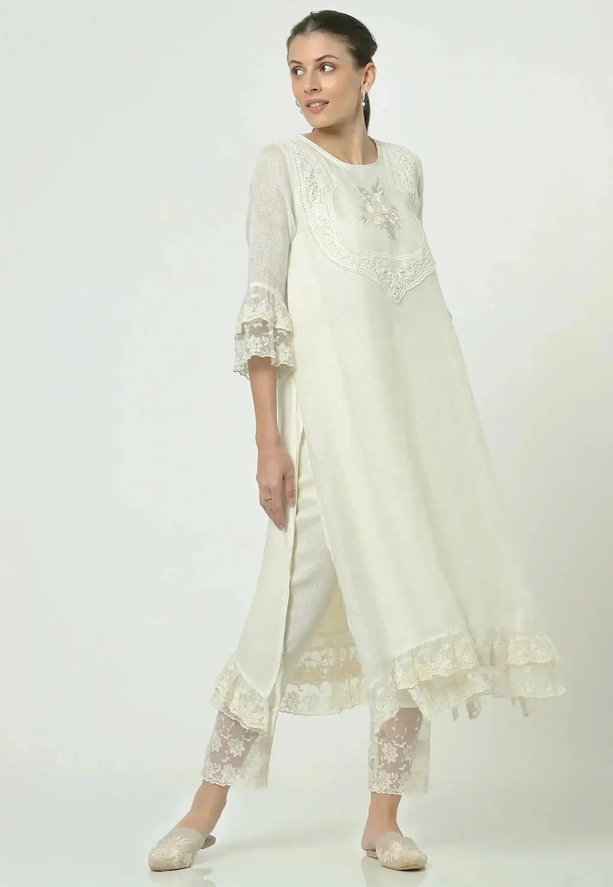 Off White Love Lace Fly Free Tunic Set - Pallodstore
