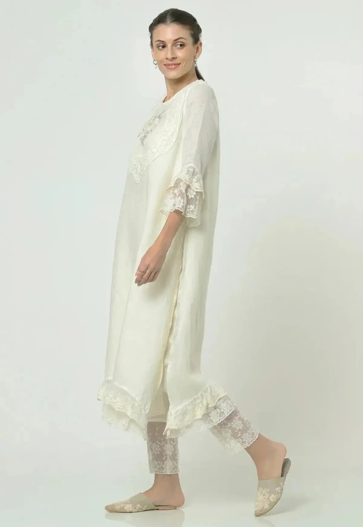Off White Love Lace Fly Free Tunic Set - Pallodstore