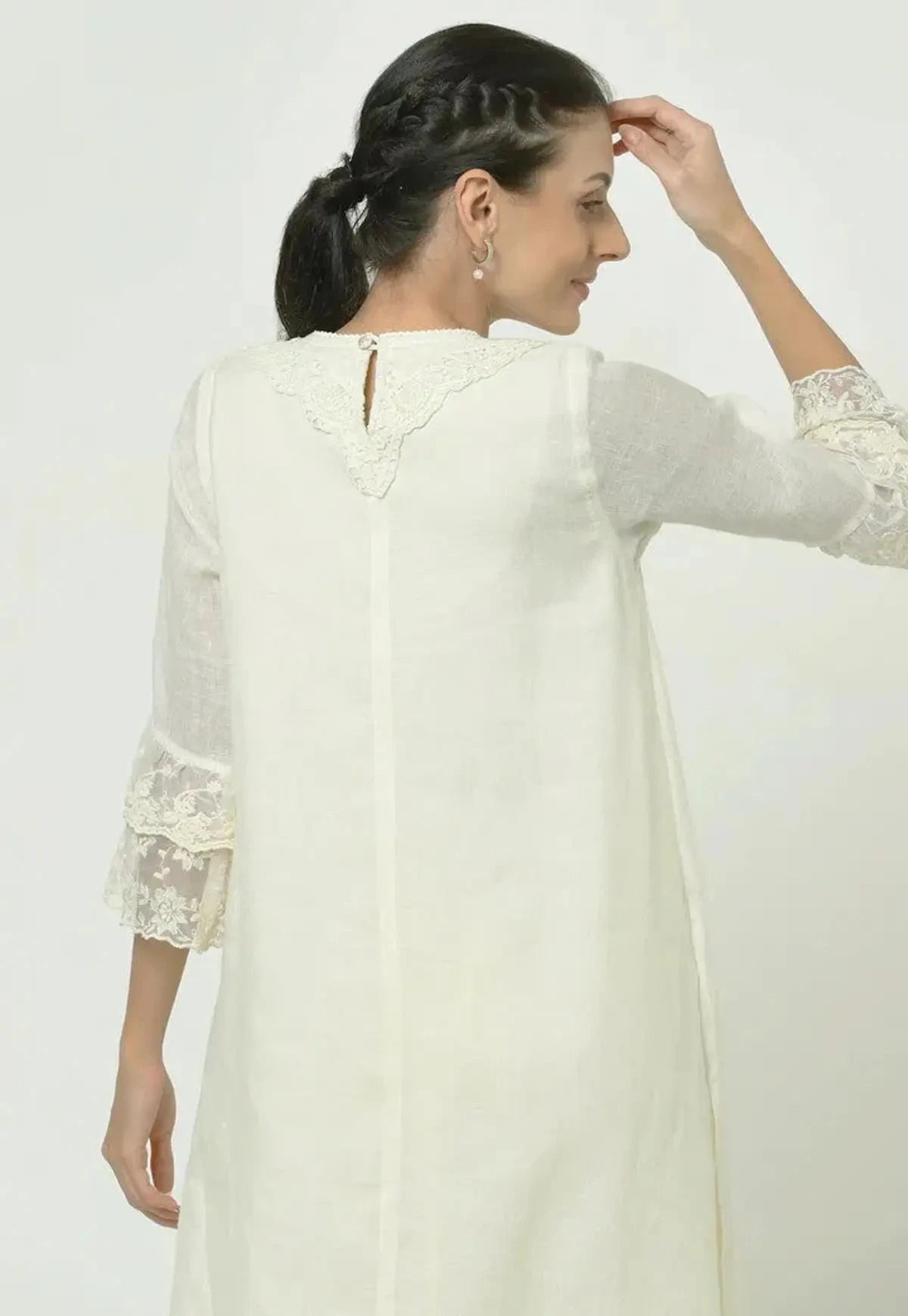 Off White Love Lace Fly Free Tunic Set - Pallodstore