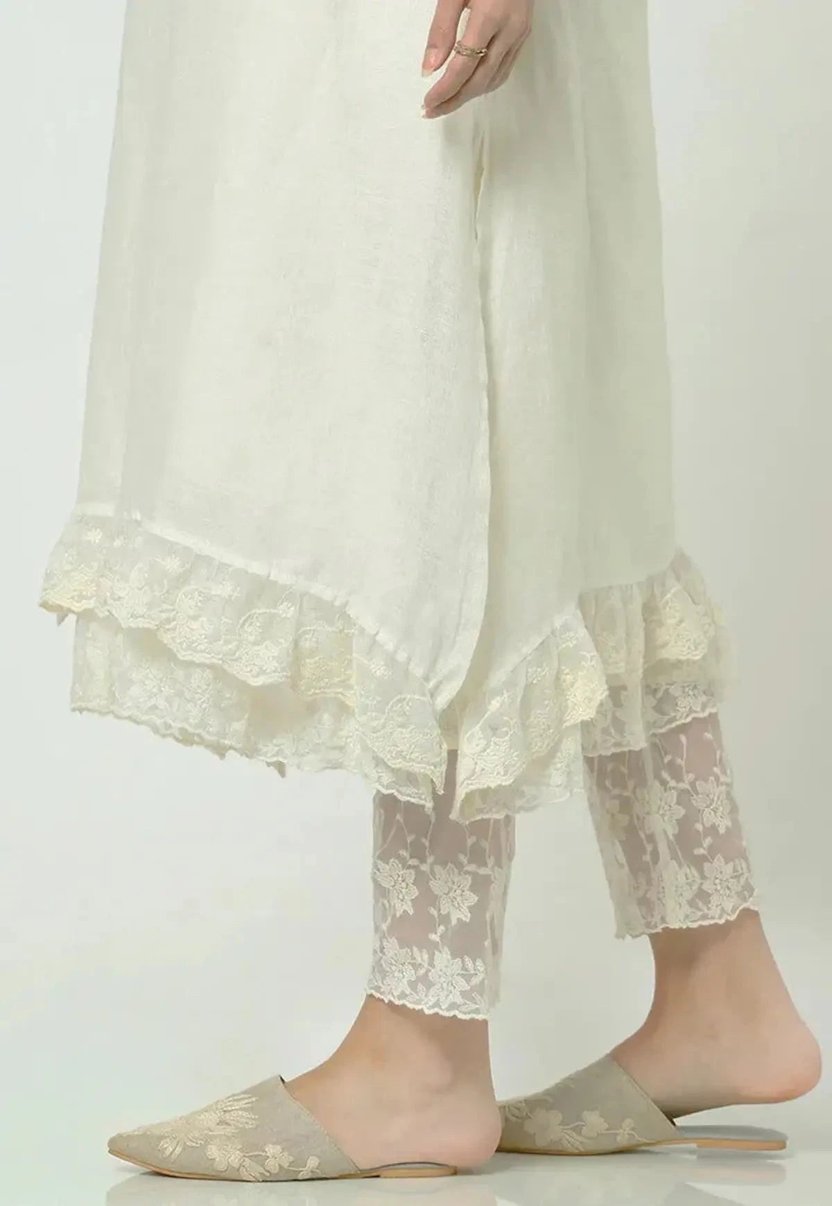 Off White Love Lace Fly Free Tunic Set - Pallodstore