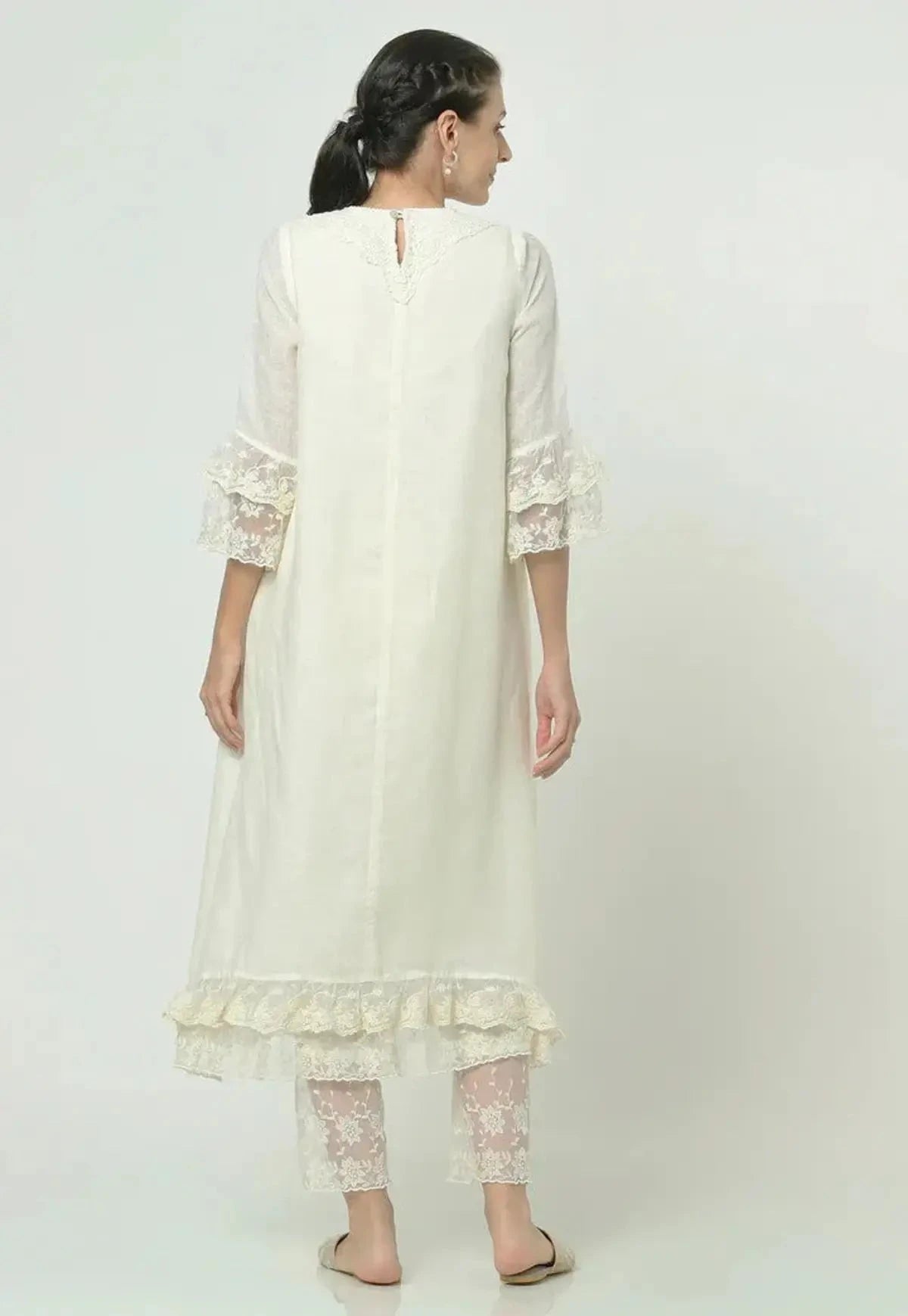 Off White Love Lace Fly Free Tunic Set - Pallodstore