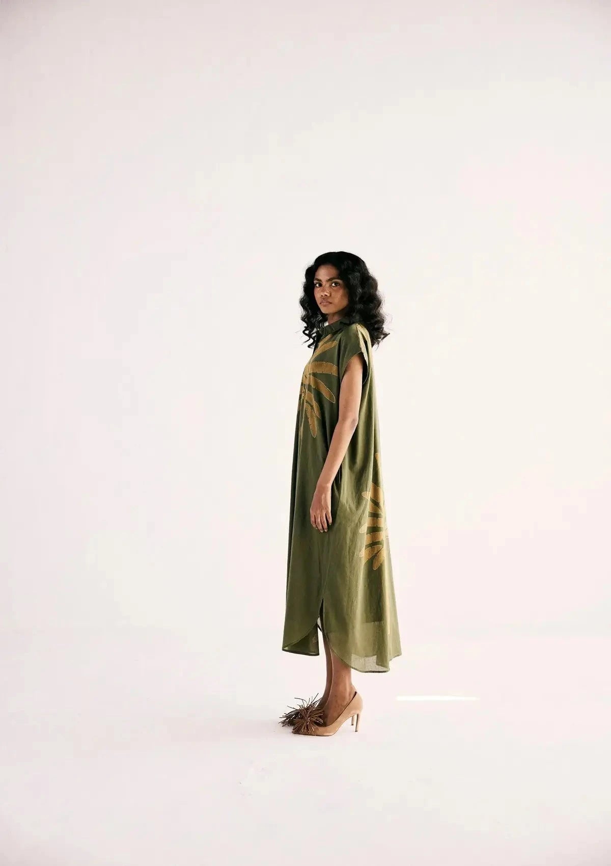 Olive Green Palm Shirt Dress - Pallodstore