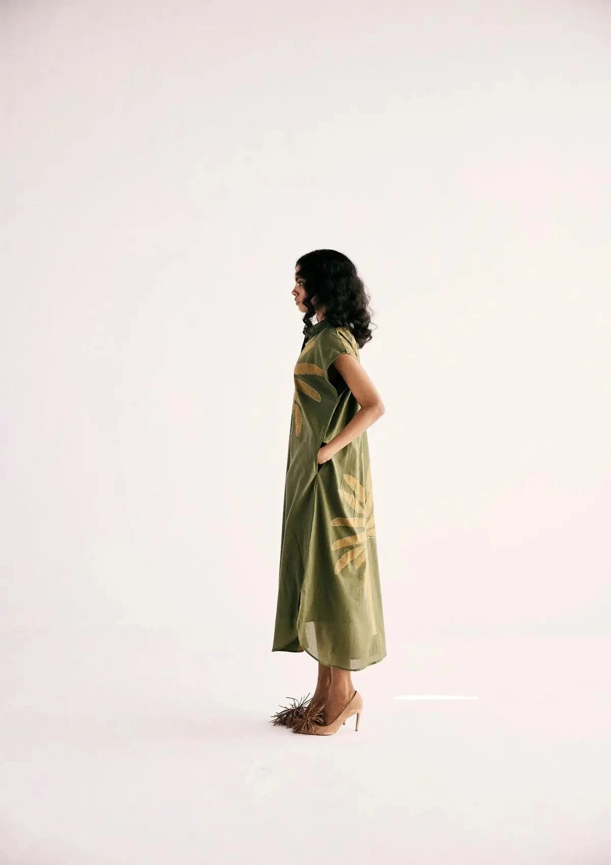 Olive Green Palm Shirt Dress - Pallodstore
