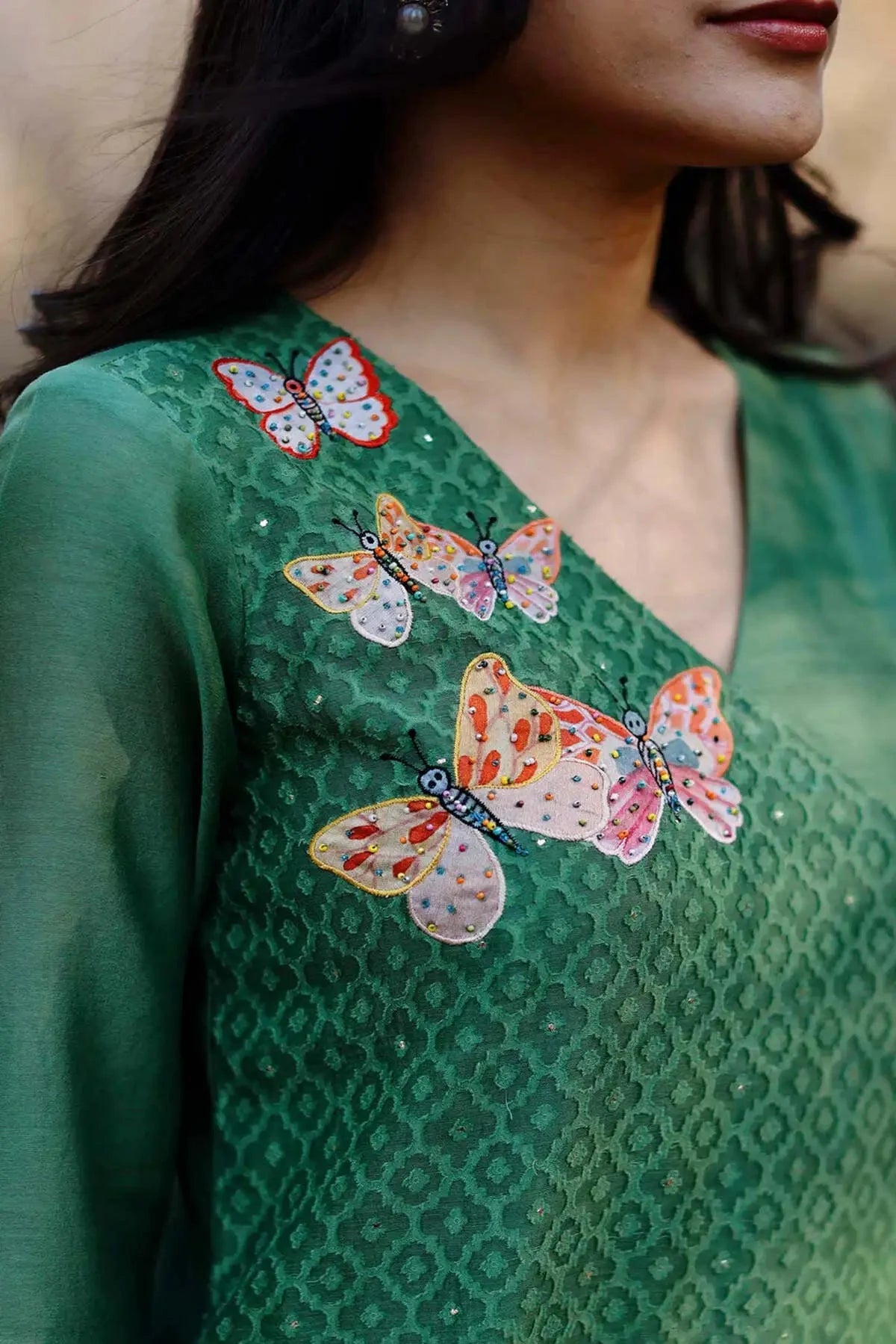Olive Jamdani Chanderi Wrap Kurta With Printed Pants - Pallodstore