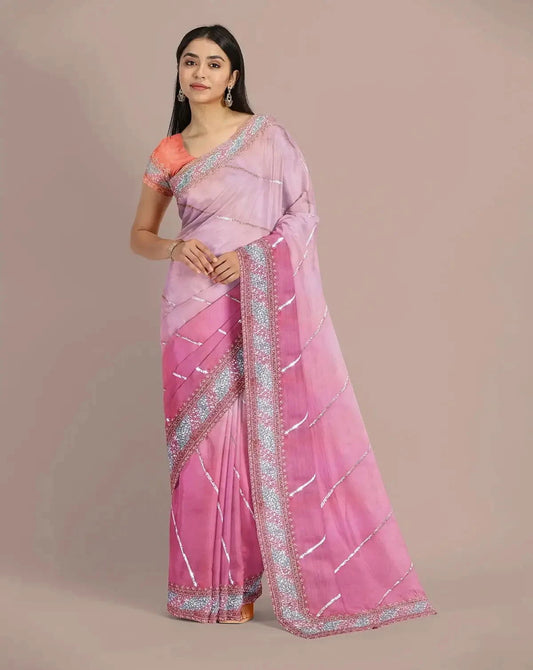 Ombre Shaded Embroidered Saree - Pallodstore