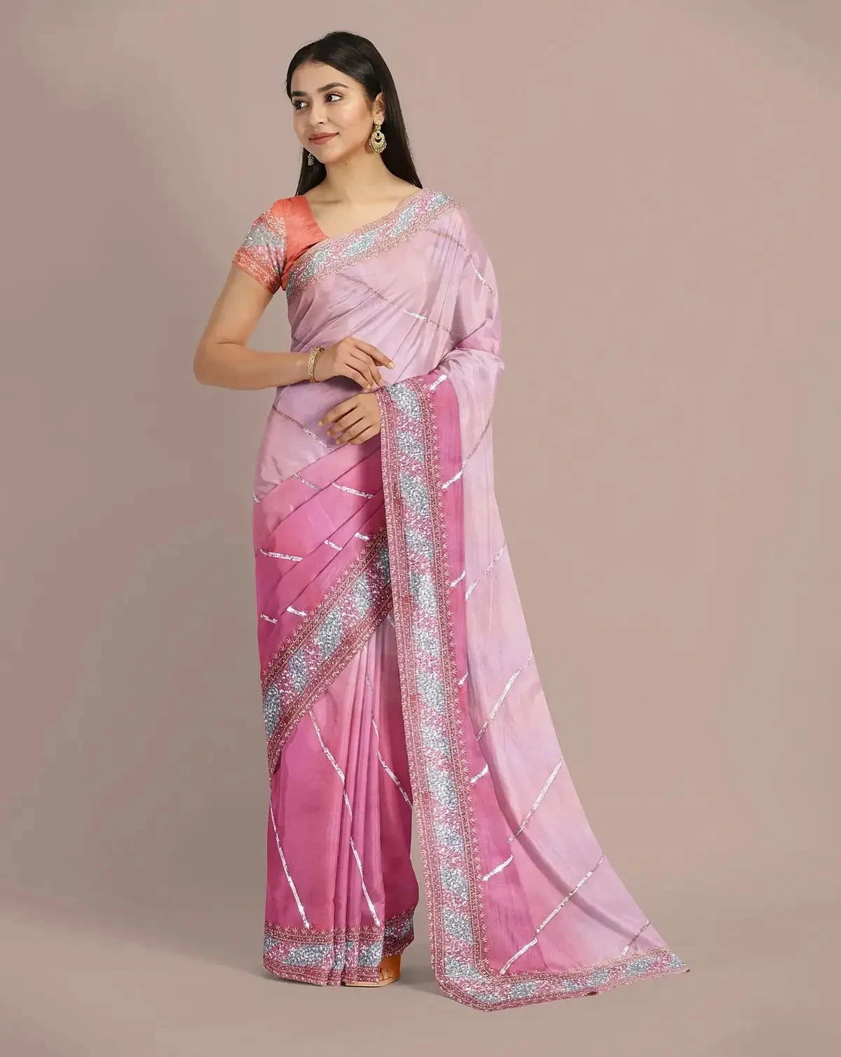 Ombre Shaded Embroidered Saree - Pallodstore