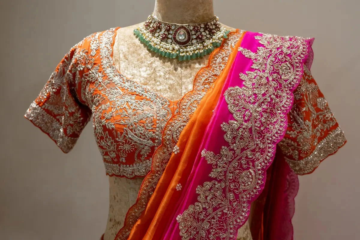 Orange Bridal Lehenga With Shaded Dupatta - Pallodstore